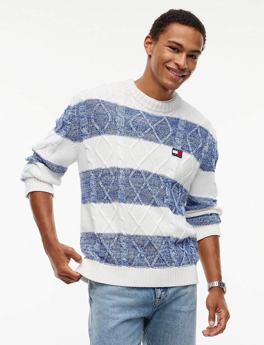 Tommy Jeans - TJM REG STRIPED CABLE SWEATER - rundhals - off white stripe - 0