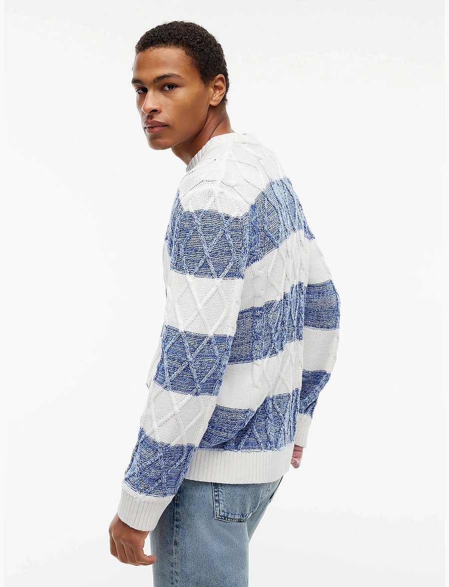 Tommy Jeans - TJM REG STRIPED CABLE SWEATER - rundhals - off white stripe - 2