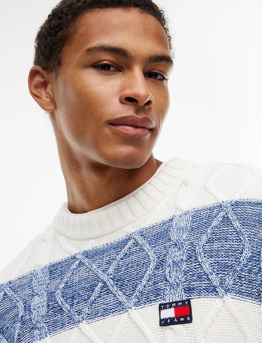 Tommy Jeans - TJM REG STRIPED CABLE SWEATER - rundhals - off white stripe - 3