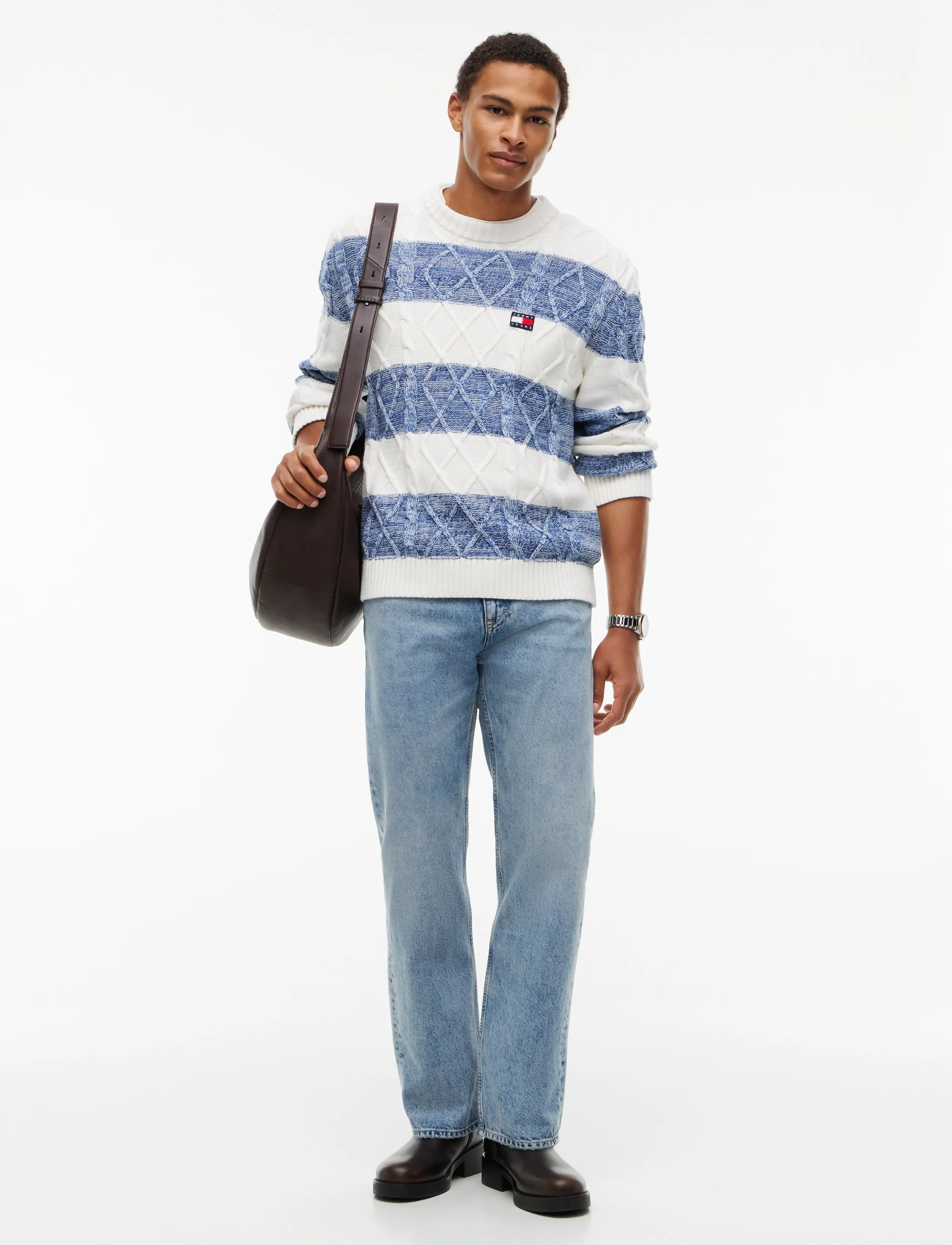 Tommy Jeans - TJM REG STRIPED CABLE SWEATER - off white stripe - 4