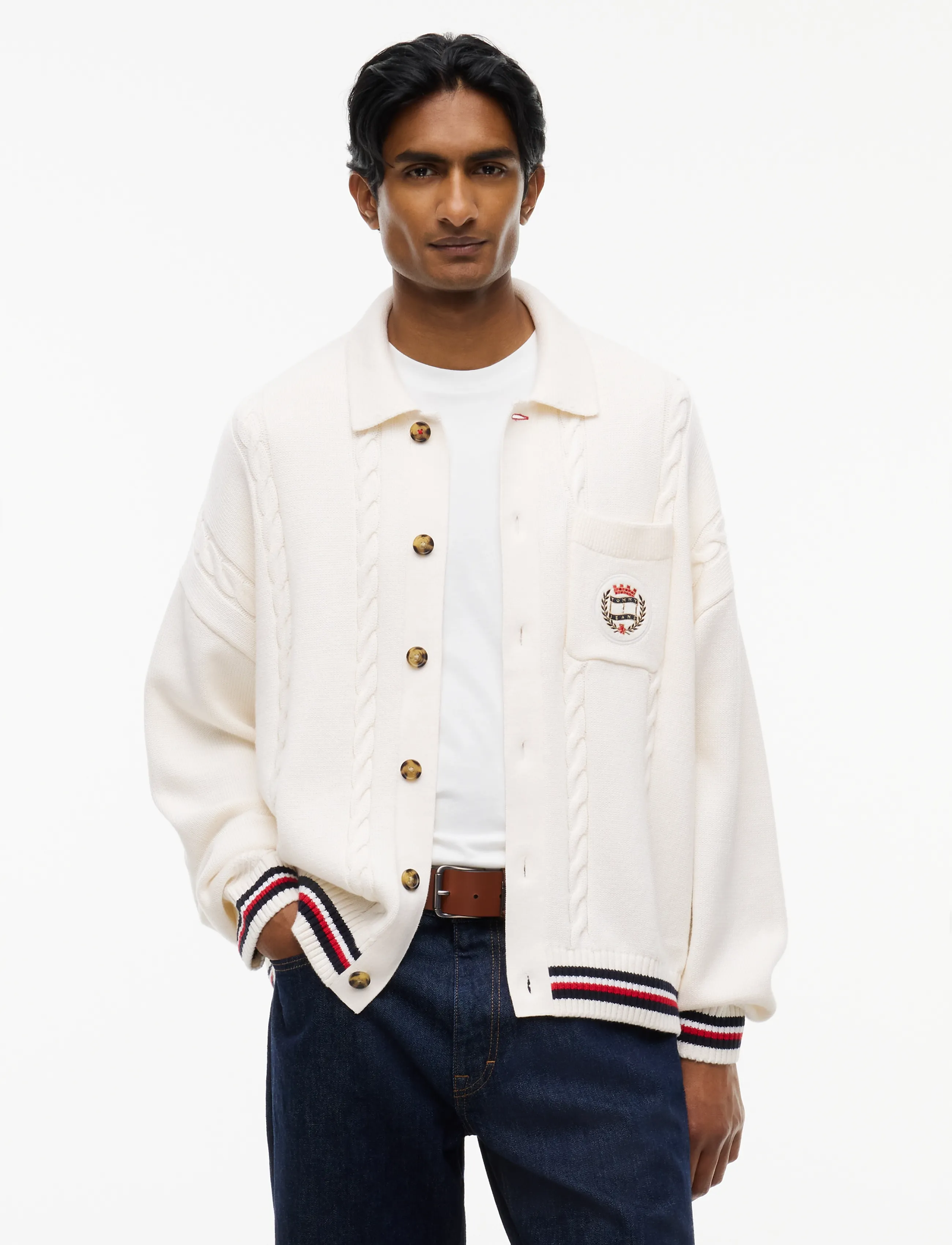 Tommy Jeans TJM RLX CABLE KNITTED CARDIGAN - Tommy Hilfiger - OFF WHITE / white