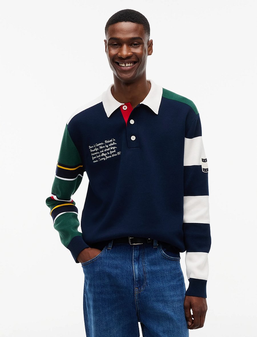 Tommy Jeans - TJM REG TOMMY KNITTED RUGBY EXT - langärmelige strick-polohemden - dark blue multi - 0