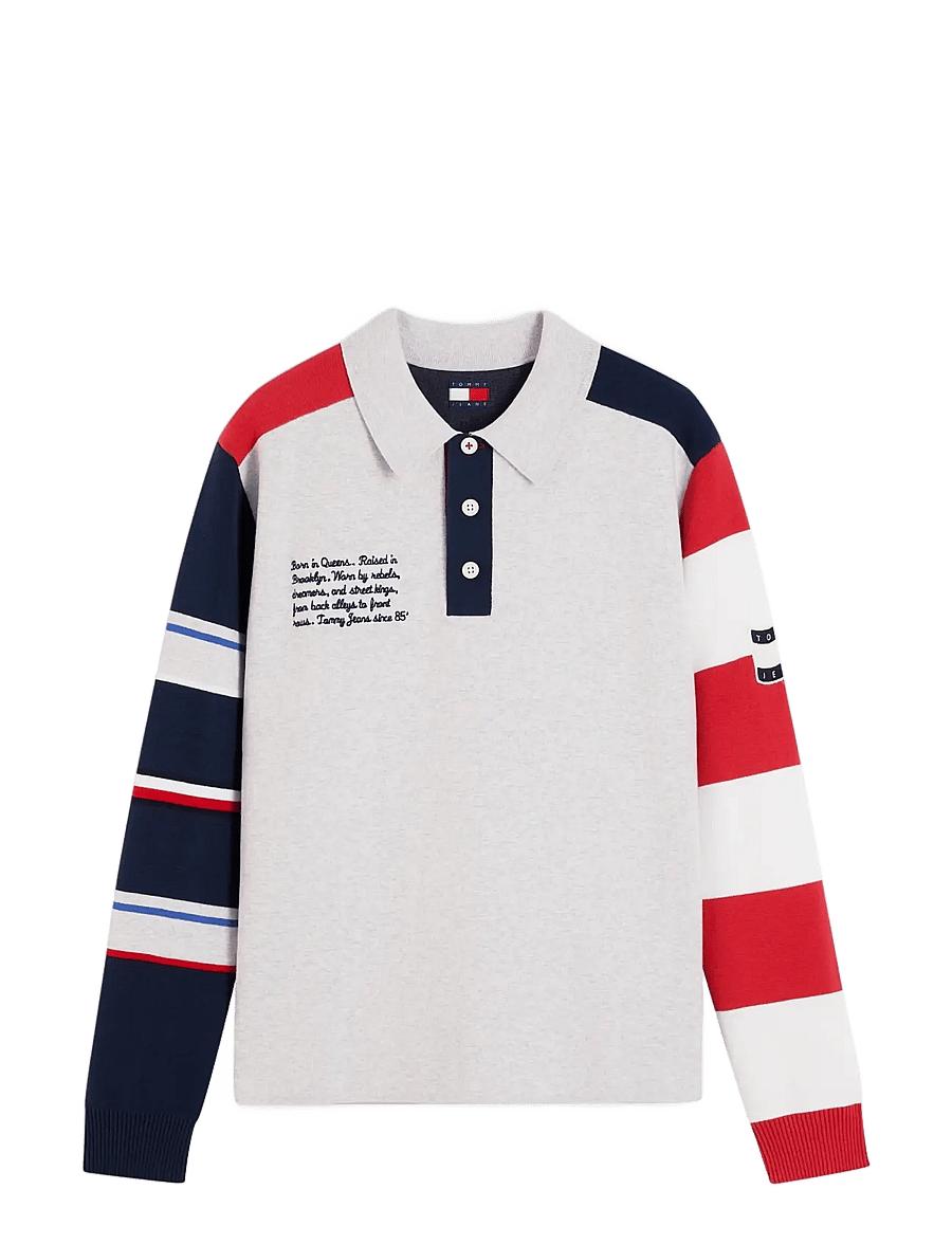 Tommy Jeans - TJM REG TOMMY KNITTED RUGBY EXT - langärmelige strick-polohemden - ice grey heather multi - 1