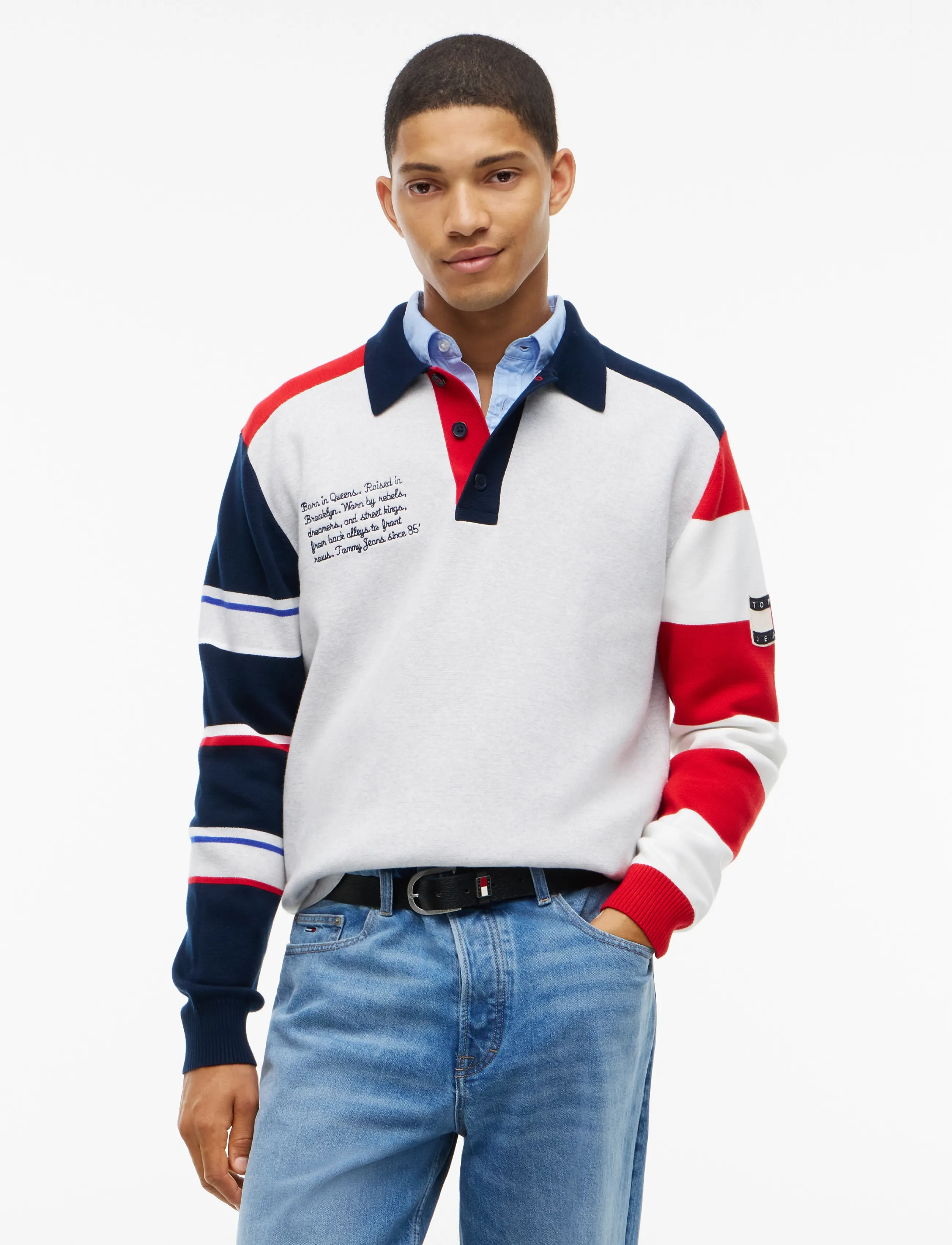 Tommy Jeans TJM REG TOMMY KNITTED RUGBY EXT - Kleidung - ICE GREY HEATHER MULTI / grey
