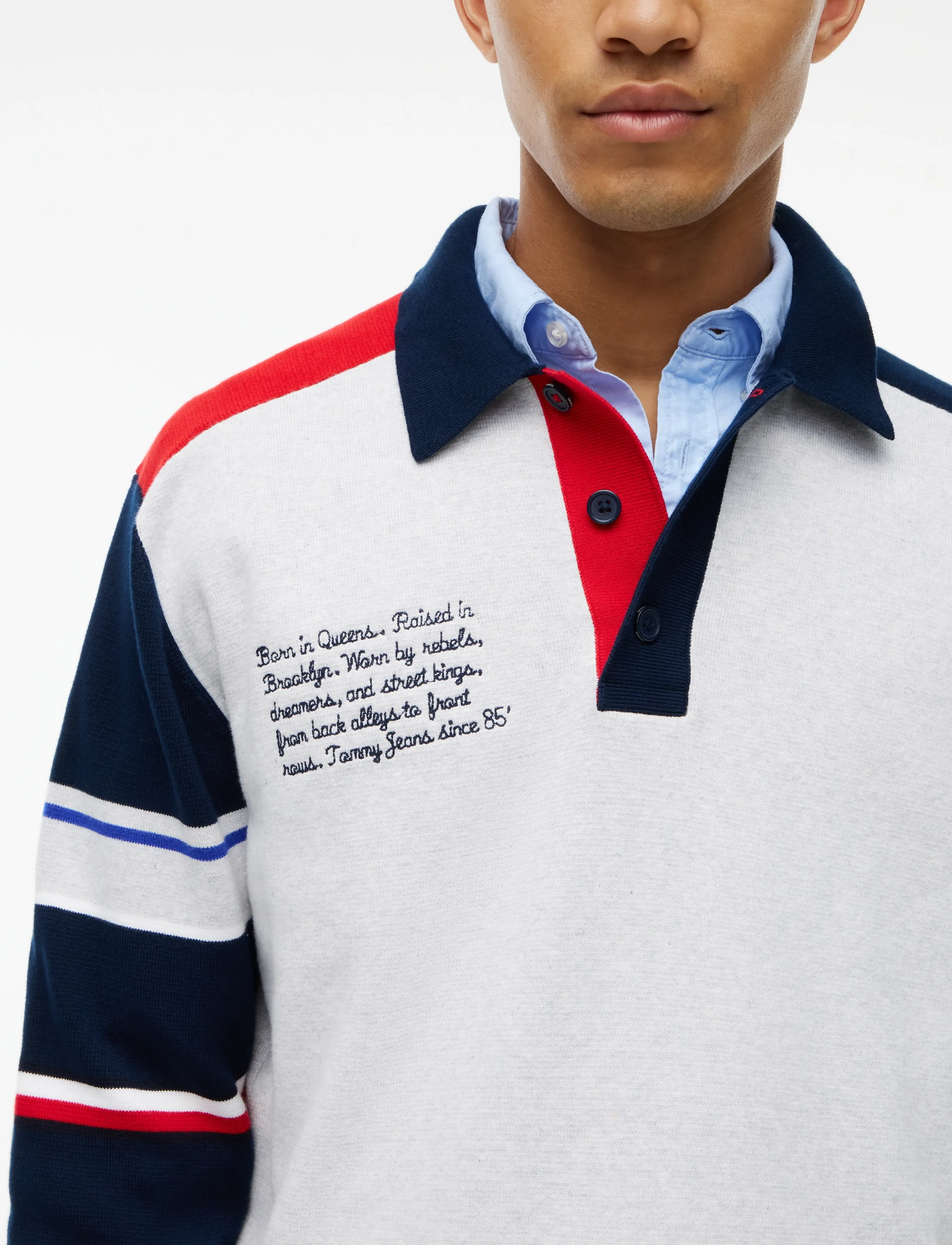 Tommy Jeans - TJM REG TOMMY KNITTED RUGBY EXT - langärmelige strick-polohemden - ice grey heather multi - 3