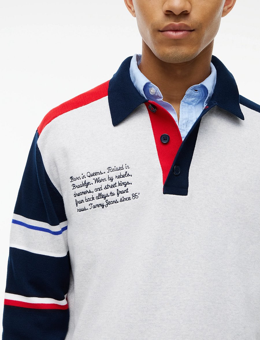 Tommy Jeans - TJM REG TOMMY KNITTED RUGBY EXT - langärmelige strick-polohemden - ice grey heather multi - 3