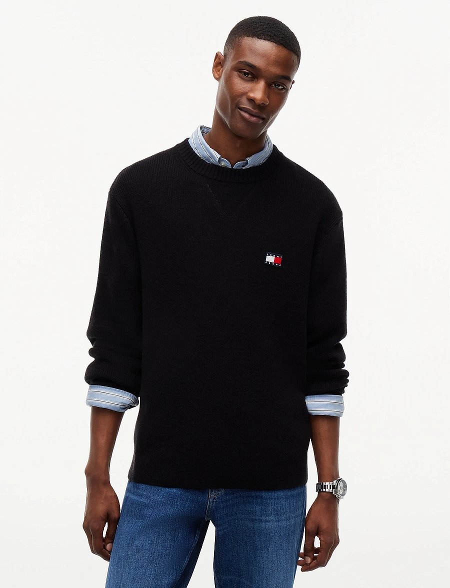 Tommy Jeans - TJM REG WOOL MIX SWEATER - Ümara kaelusega - black - 0
