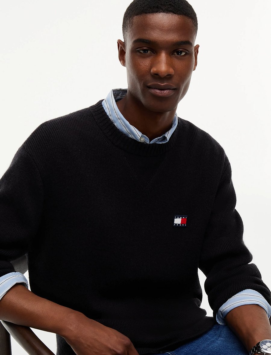 Tommy Jeans - TJM REG WOOL MIX SWEATER - Ümara kaelusega - black - 3