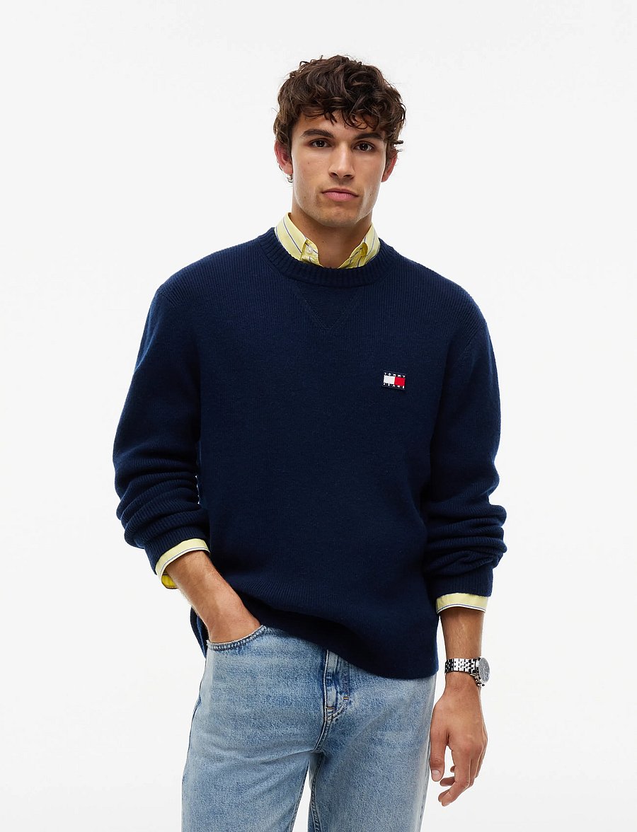 Tommy Jeans - TJM REG WOOL MIX SWEATER - Ümara kaelusega - dark blue - 0