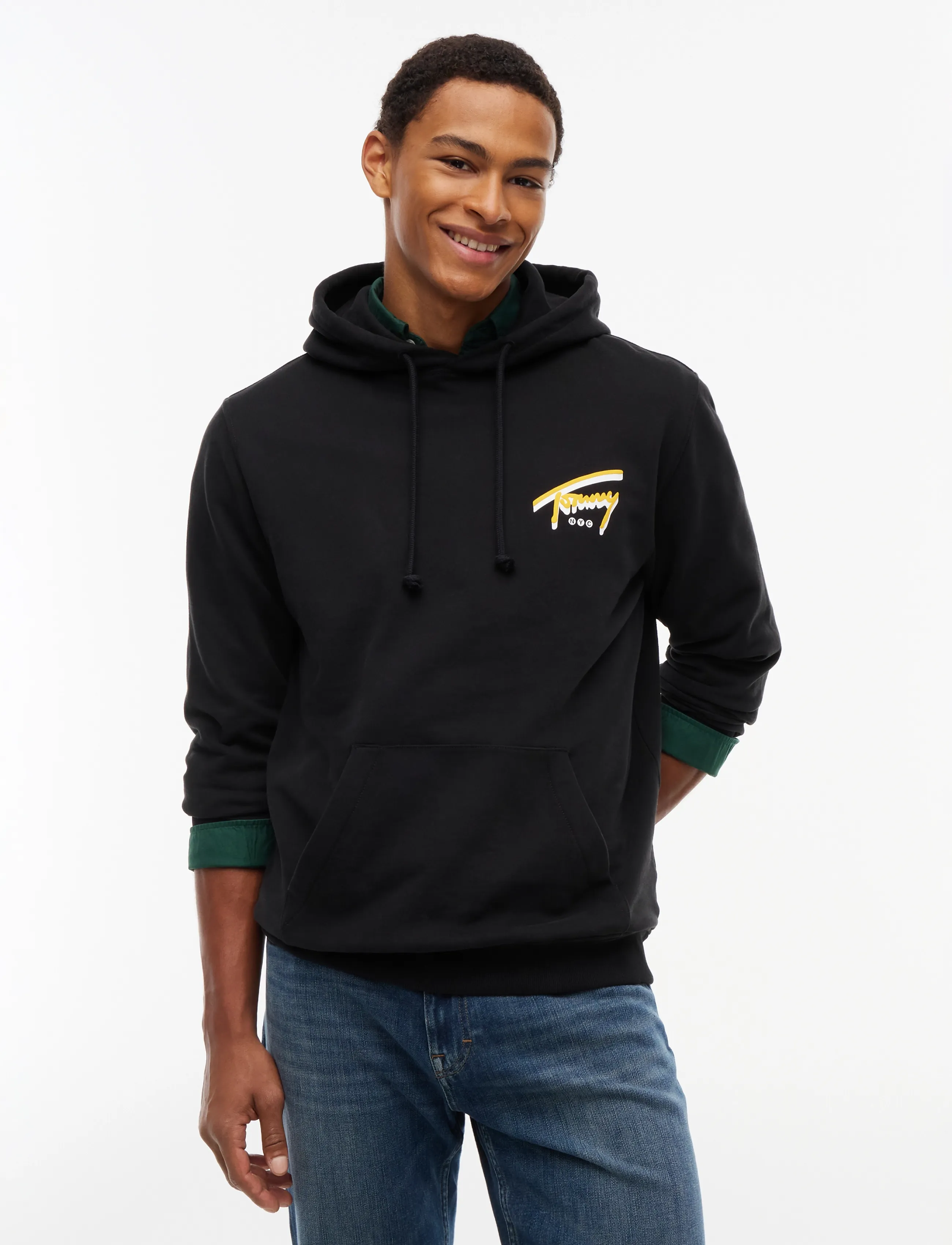 Tommy Jeans TJM REG NYC SIGNATURE HOODIE EXT - Kläder - BLACK / black
