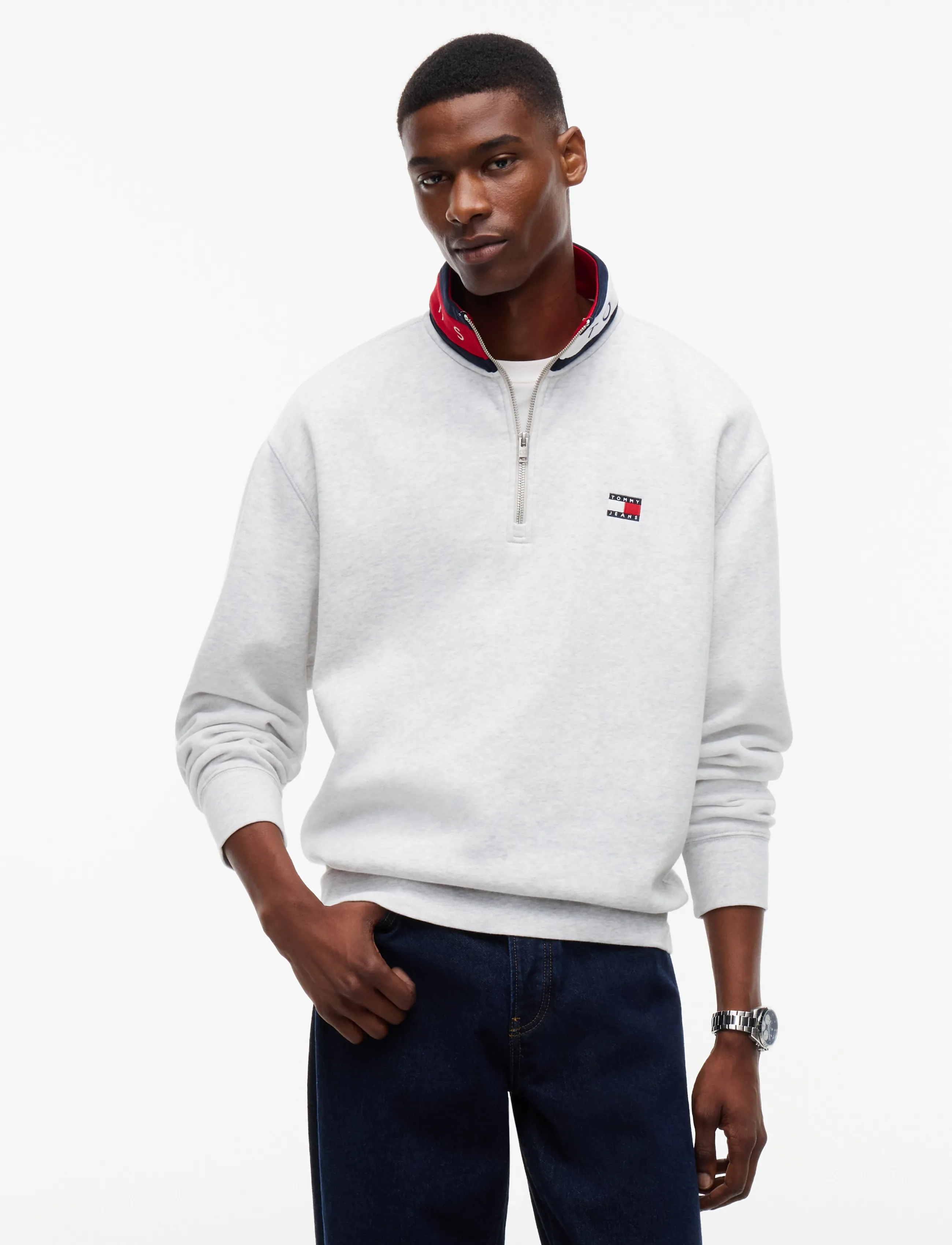 Tommy Jeans TJM RLX BRANDED COLLAR QZ EXT - Kläder - ICE GREY HEATHER / grey