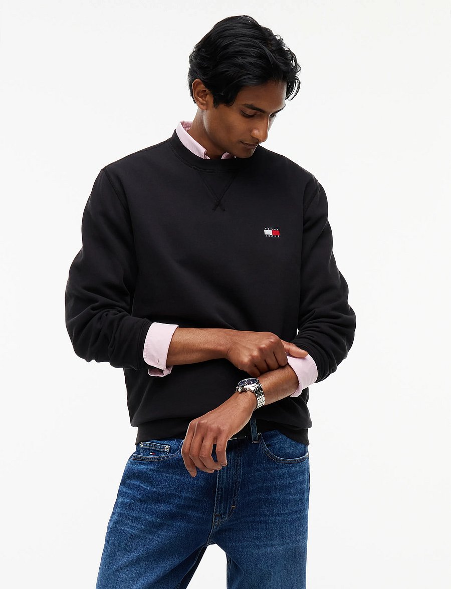 Tommy Jeans - Badge Crew - sweatshirts - black - 0
