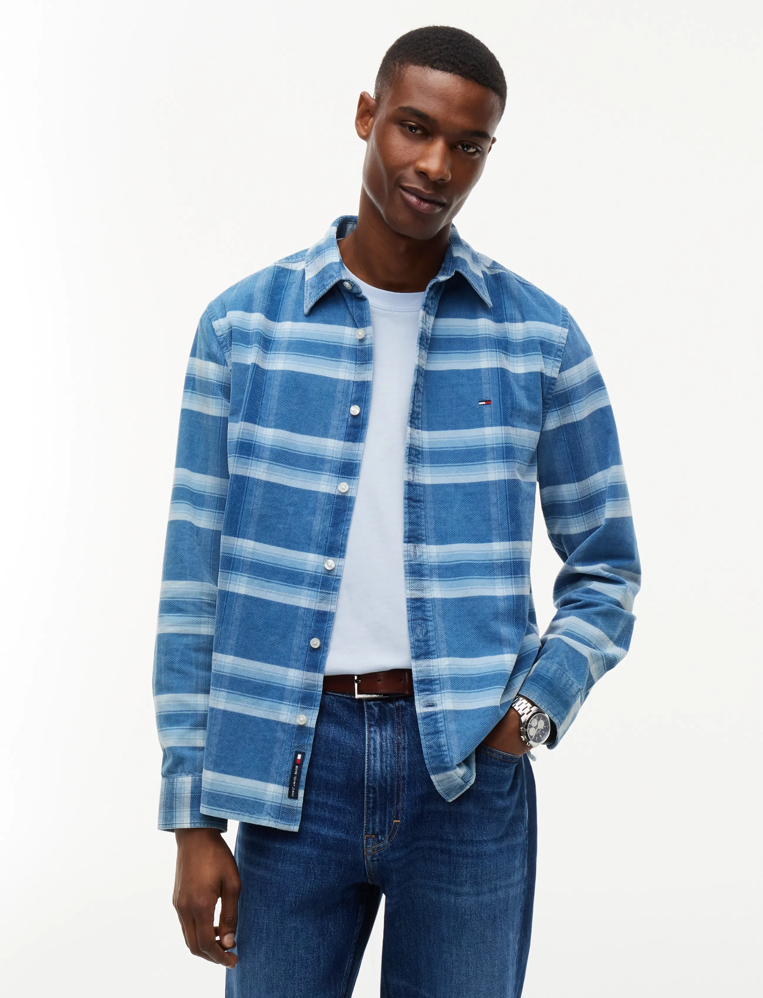 Tommy Jeans TJM REG PATTERN CORDUROY SHIRT - Tøj - WESTSIDE BLUE CHECK / blue