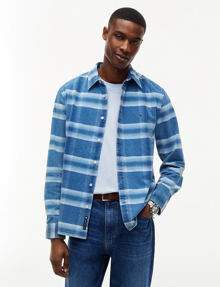 Tommy Jeans - TJM REG PATTERN CORDUROY SHIRT - ternede skjorter - westside blue check - 0
