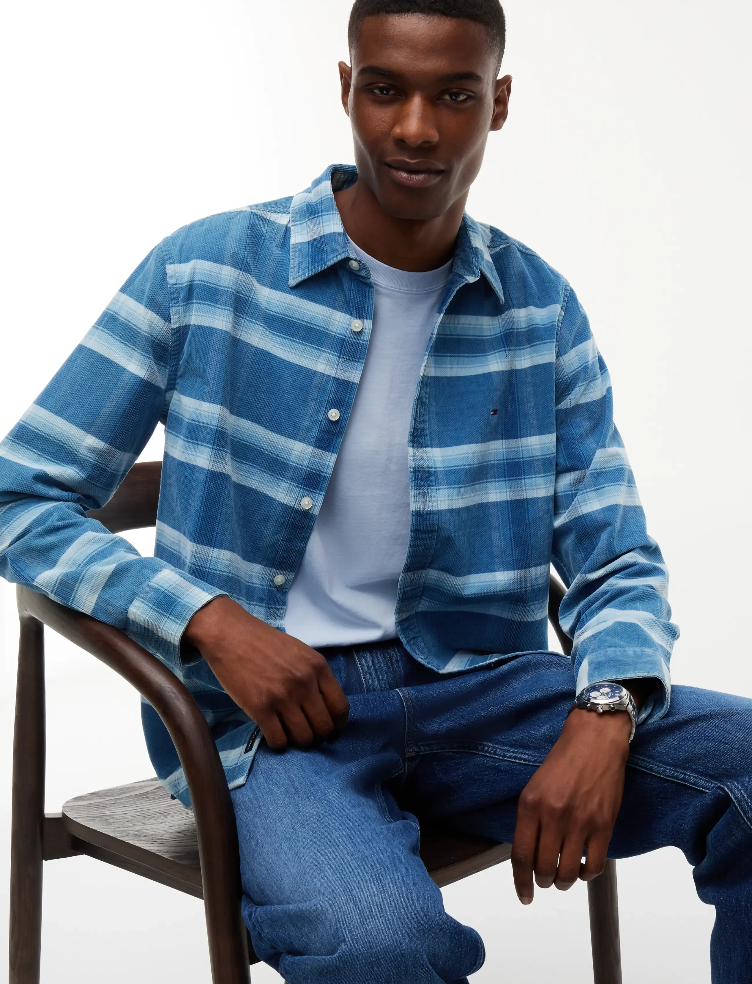 Tommy Jeans - TJM REG PATTERN CORDUROY SHIRT - ternede skjorter - westside blue check - 3