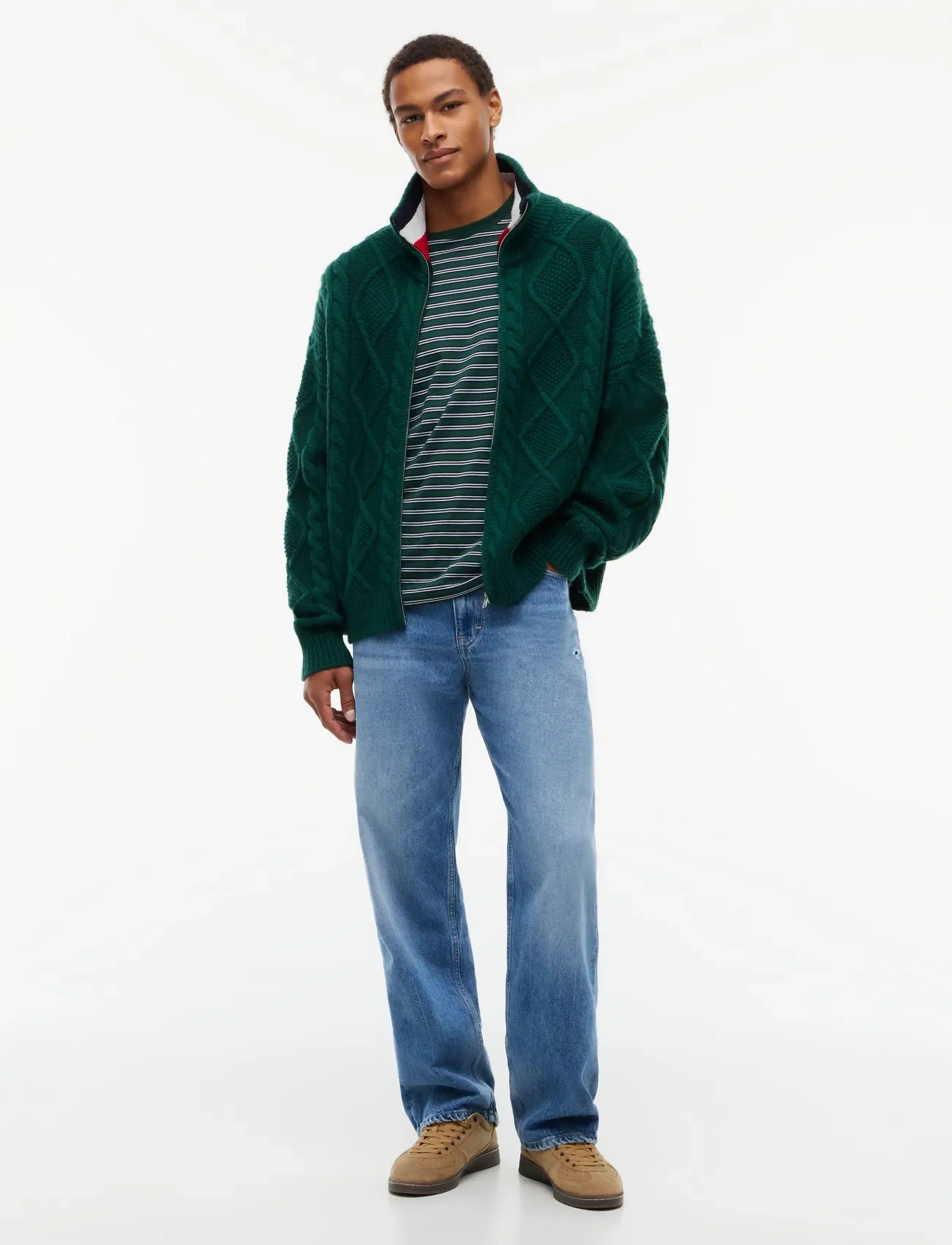 Tommy Jeans - TJM RLX HEAVY CABLE FZ SWEATER - full zip tröjor - velvet green - 4