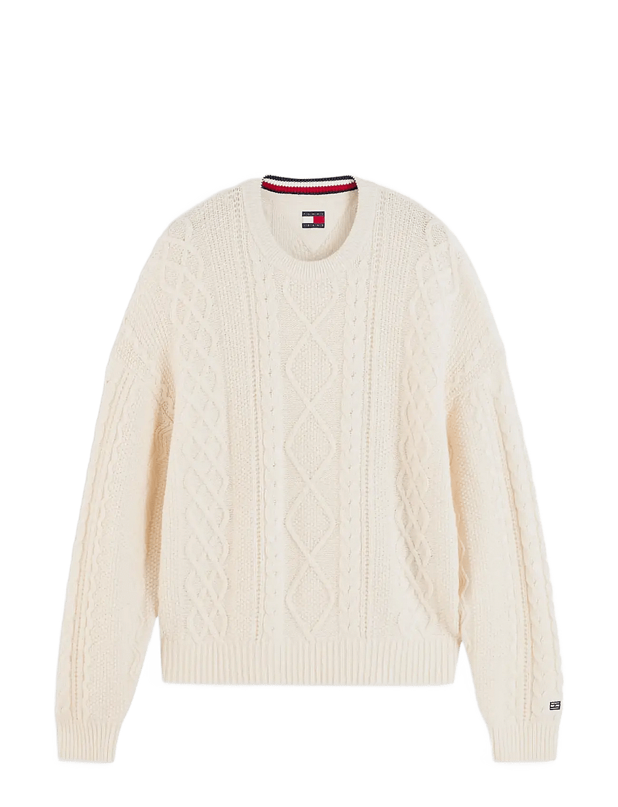 Tommy Jeans - TJM RLX CABLE BRANDED SWEATER - rundhals - cream - 1
