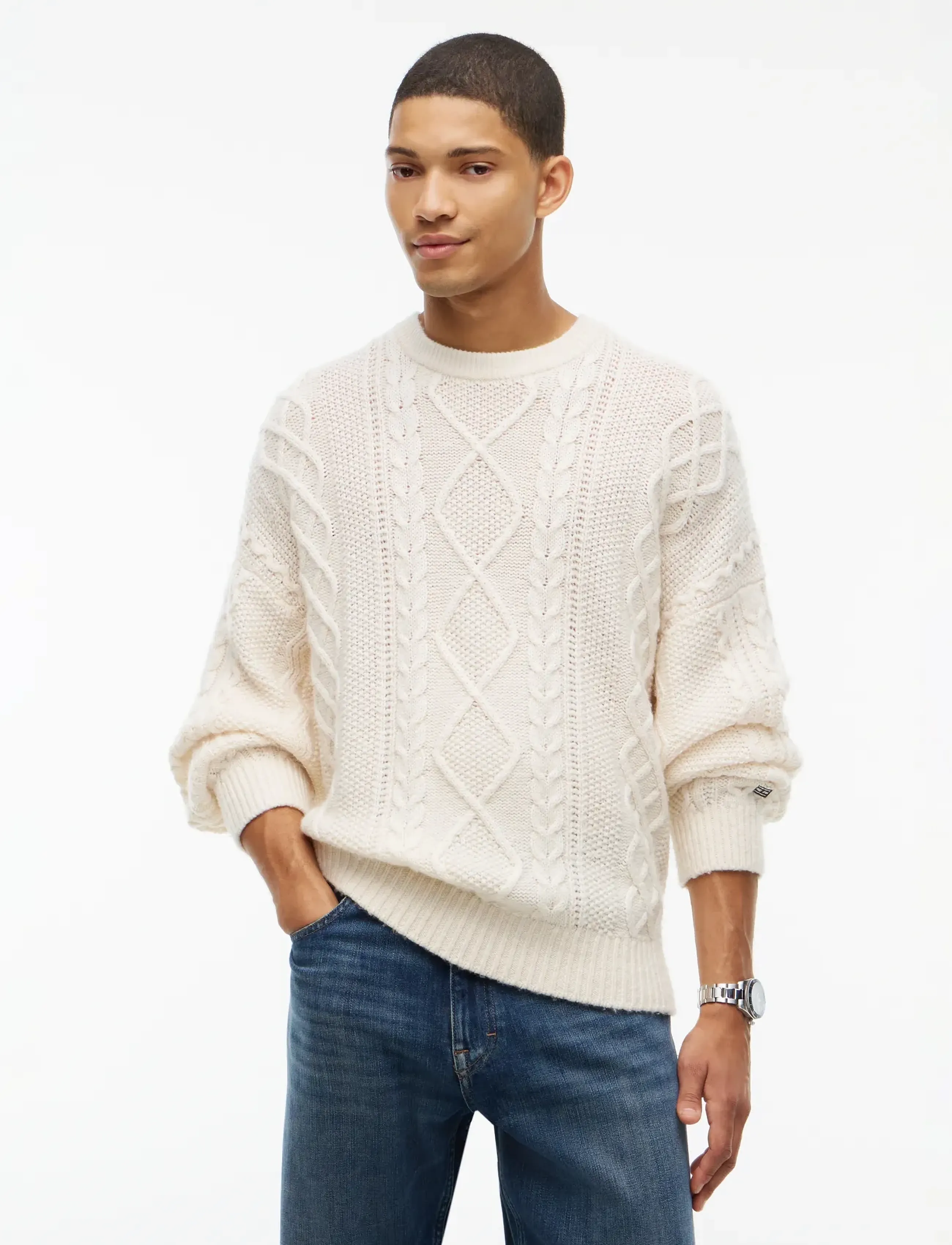 Tommy Jeans TJM RLX CABLE BRANDED SWEATER - Kleidung - CREAM / cream