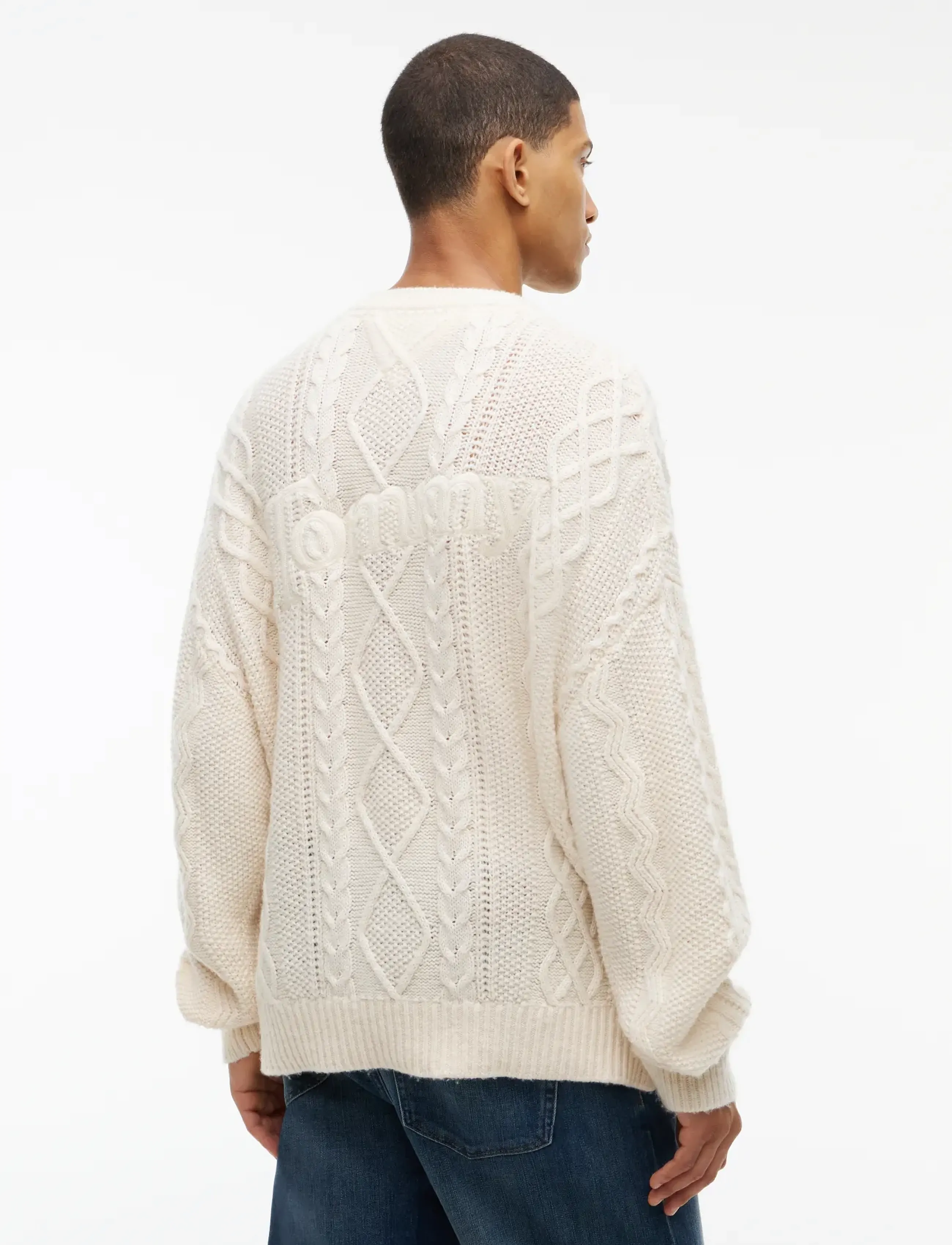Tommy Jeans - TJM RLX CABLE BRANDED SWEATER - rundhals - cream - 2