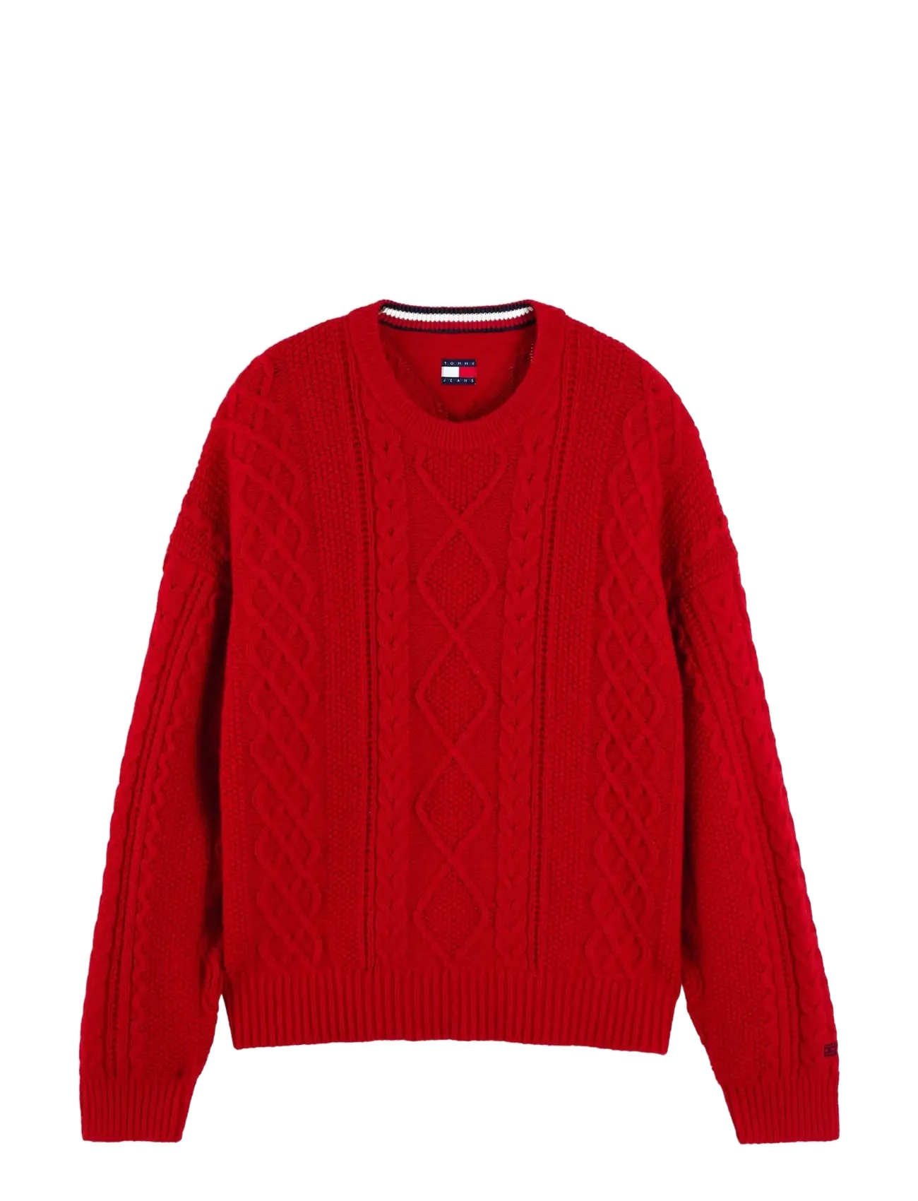 Tommy Jeans TJM RLX CABLE BRANDED SWEATER - Ümara kaelusega - SCARLET FLARE / red