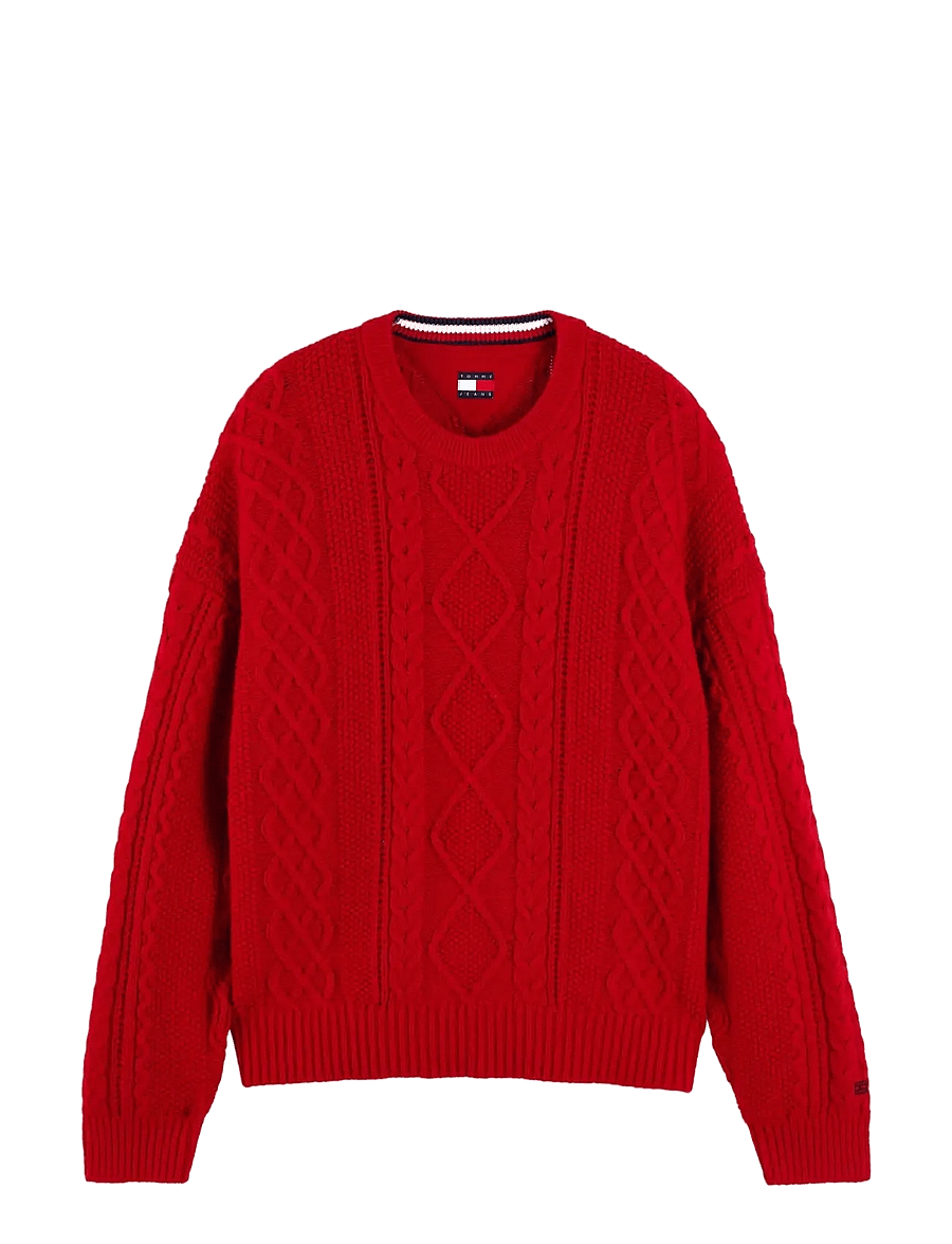 Tommy Jeans - TJM RLX CABLE BRANDED SWEATER - rundhals - scarlet flare - 1