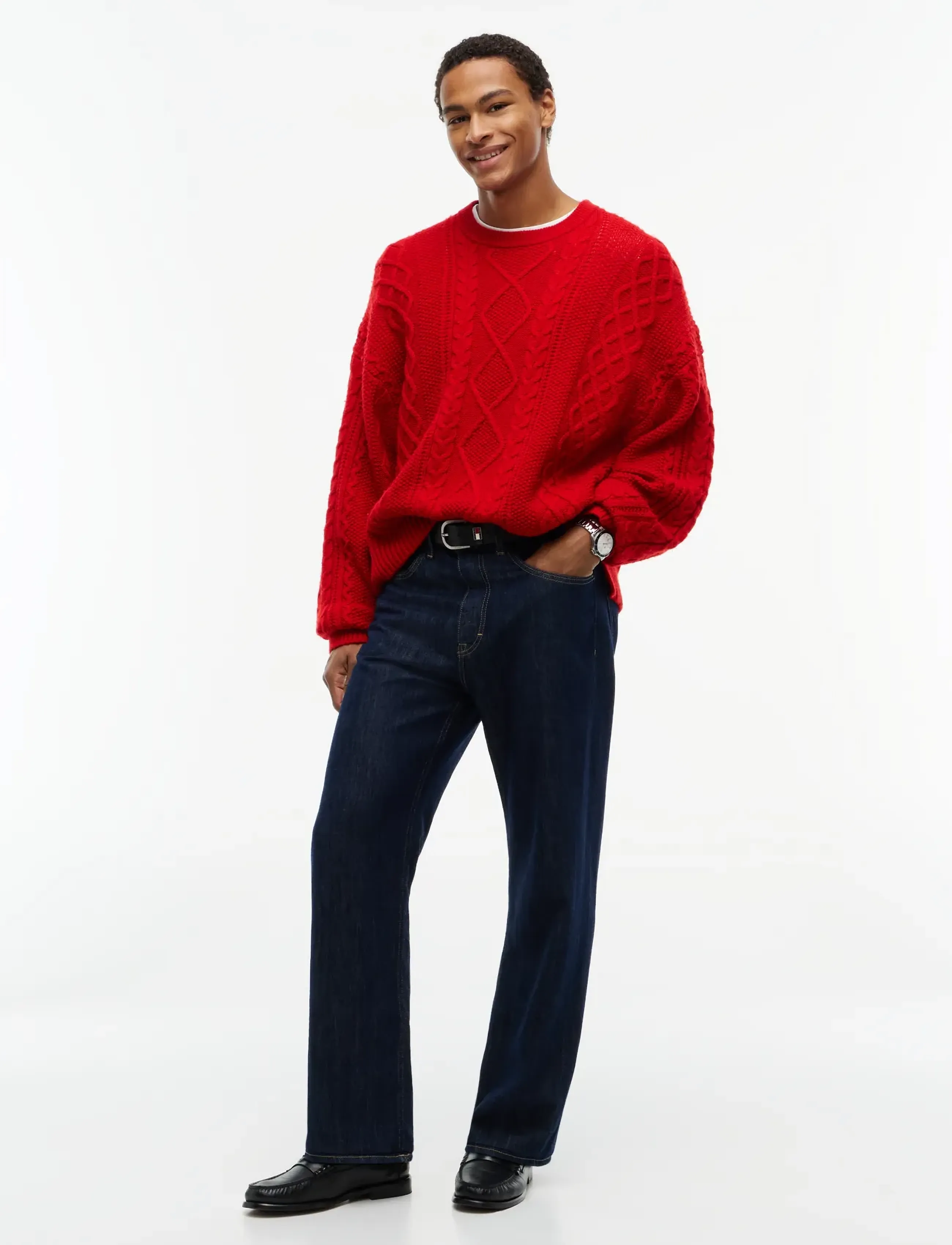 Tommy Jeans - TJM RLX CABLE BRANDED SWEATER - scarlet flare - 4