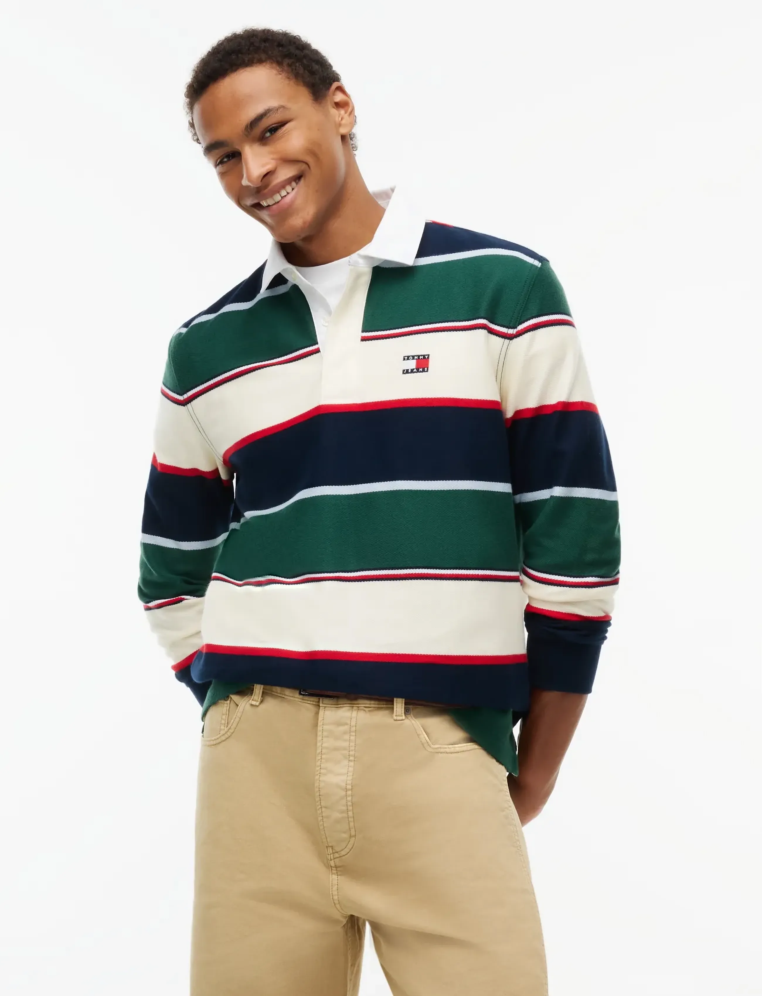 Tommy Jeans TJM RLX VARSITY STRIPE RUGBY EXT - New arrivals - VELVET GREEN STRIPE / green