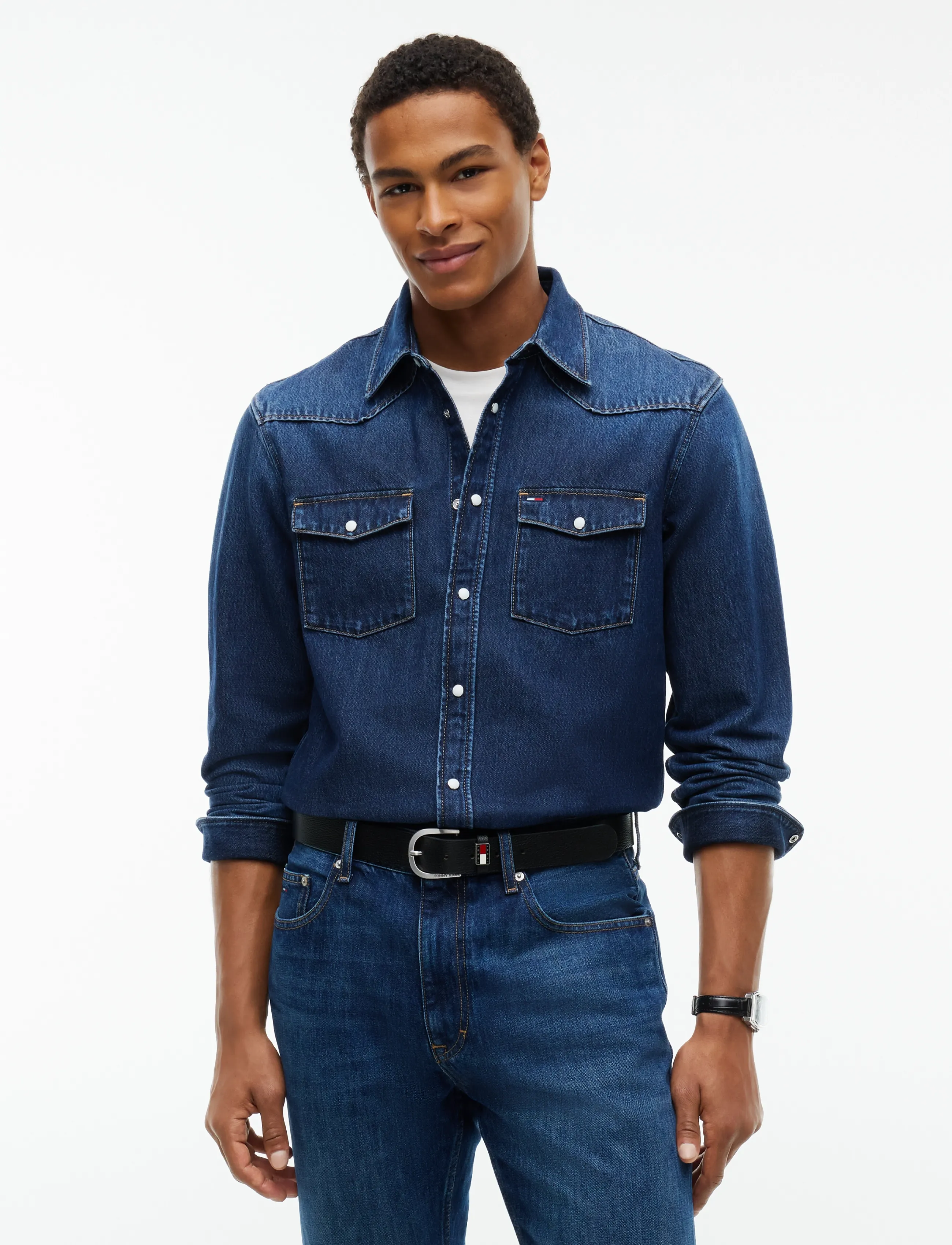 Tommy Jeans Regular Western Shirt Dj8057, Mænd, Western Skjorte, Blå, Str: M