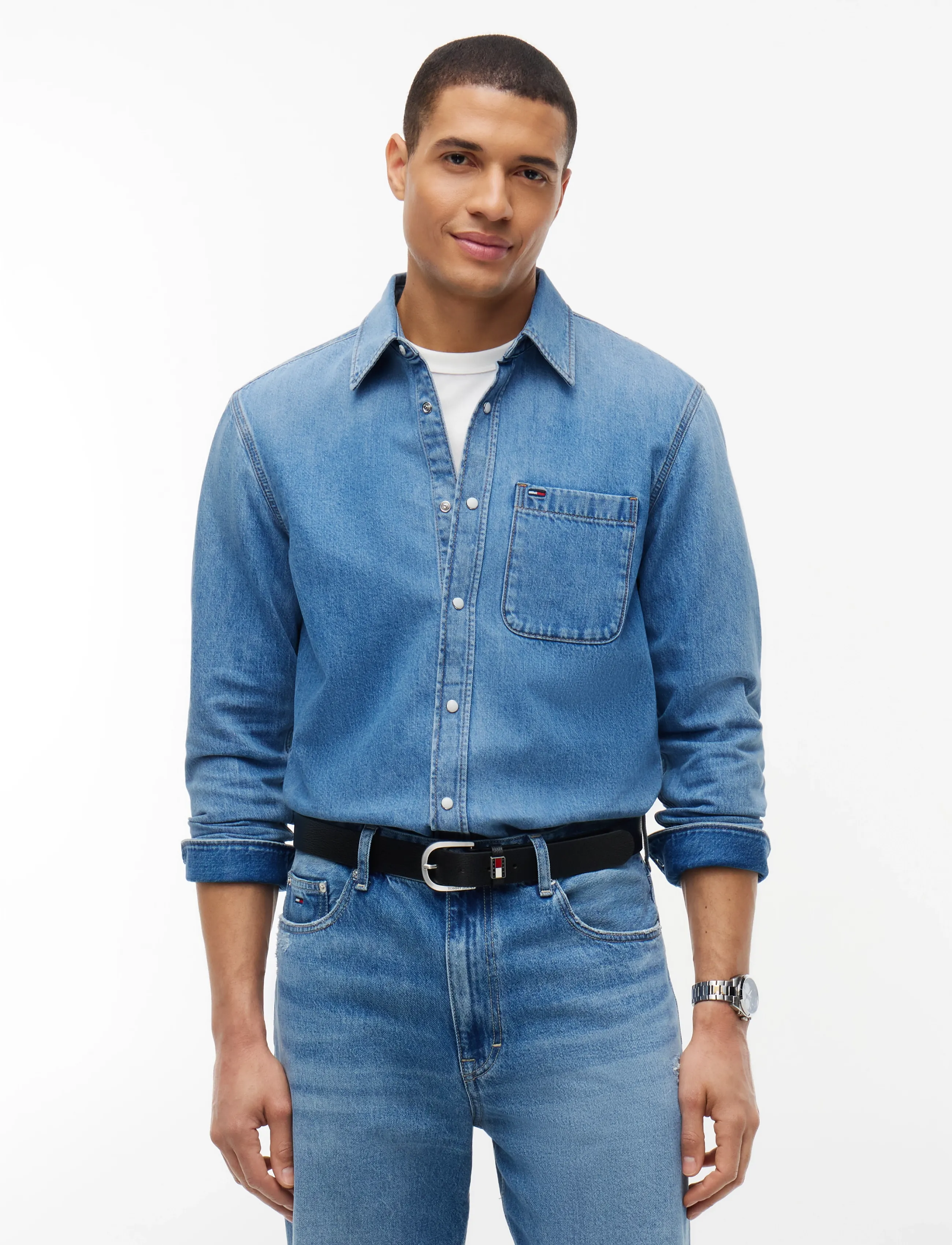 Tommy Jeans REGULAR SHIRT EXT DJ8030 - Skjorter - DENIM MEDIUM / blue