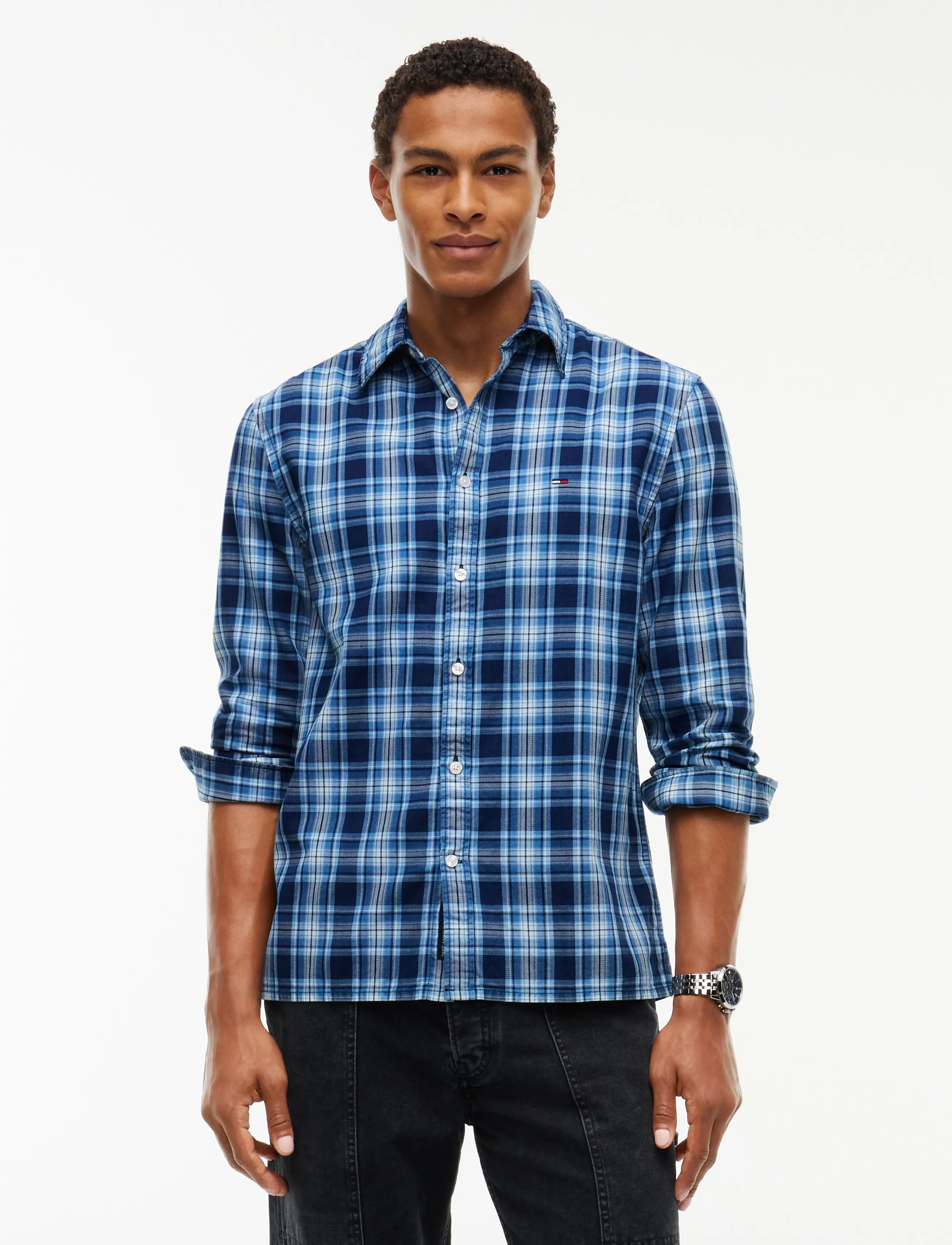 Tommy Jeans TJM REG DOBBY CHECK SHIRT EXT - Särgid - BASIC NAVY MEDIUM CHECK / navy