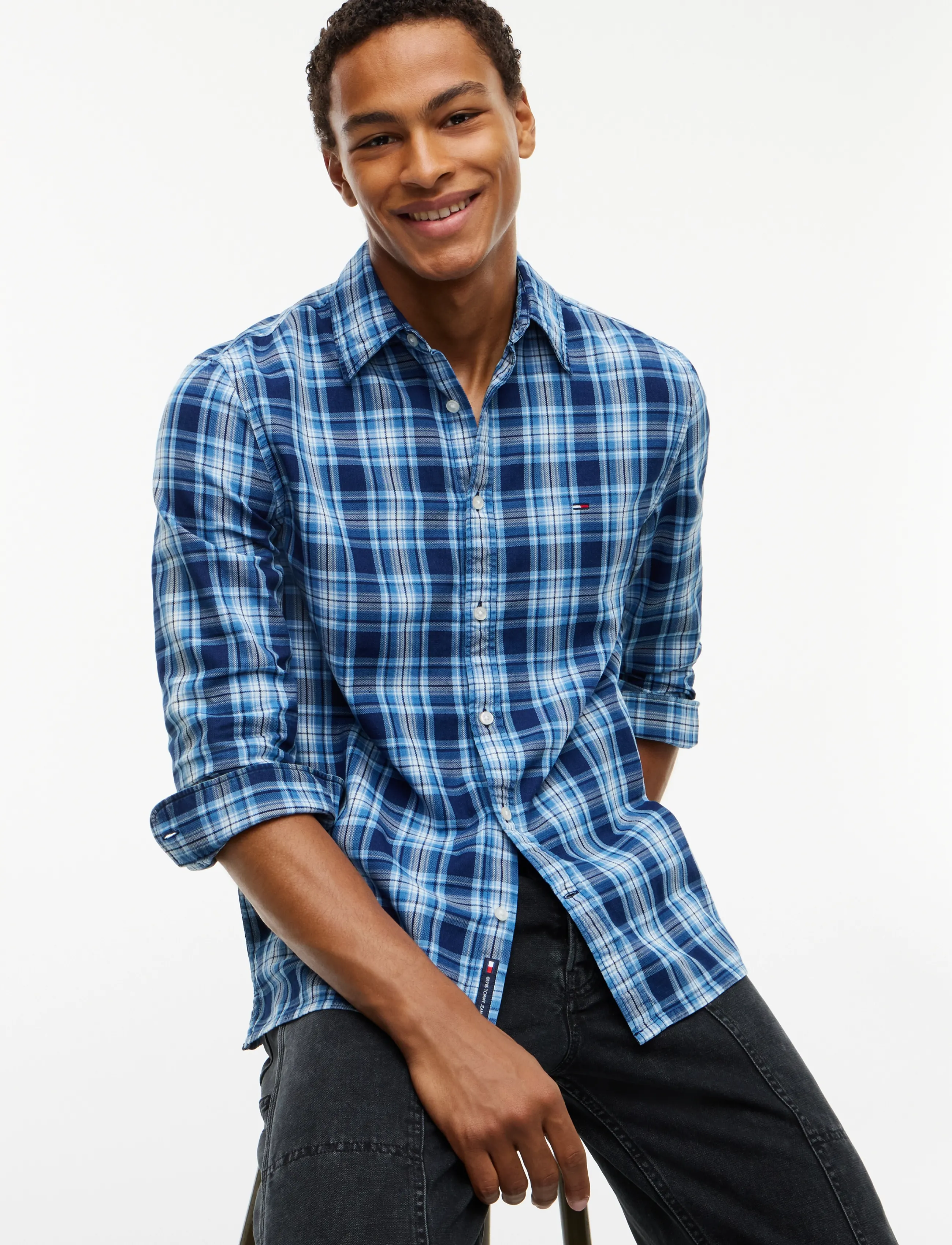 Tommy Jeans - TJM REG DOBBY CHECK SHIRT EXT - karierte hemden - basic navy medium check - 3