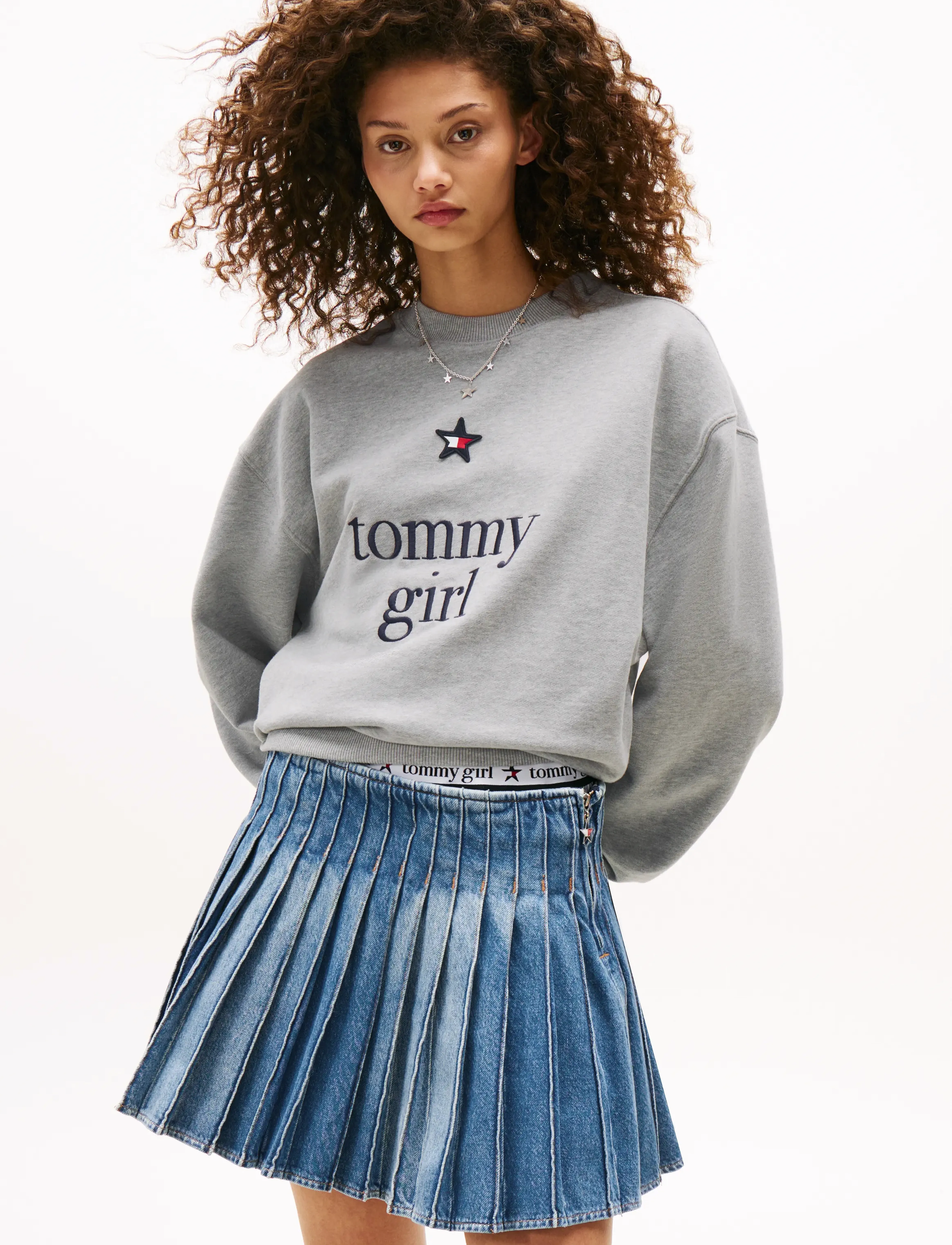 Tommy Jeans - TOMMY GIRL GRAPHIC CREW NECK - sweaters - light grey marl - 1