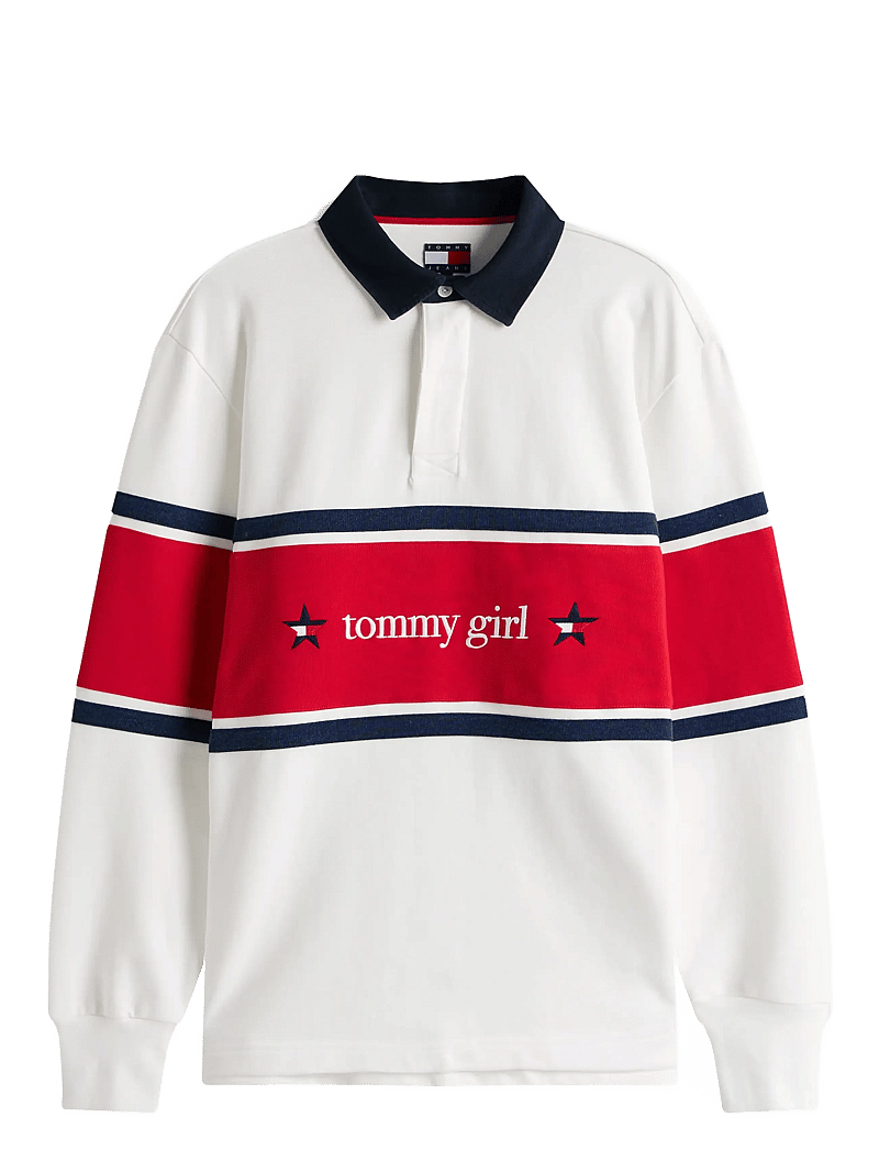 Tommy Jeans - TOMMY GIRL RUGBY POLO SHIRT - collegepaidat - ecru - 0