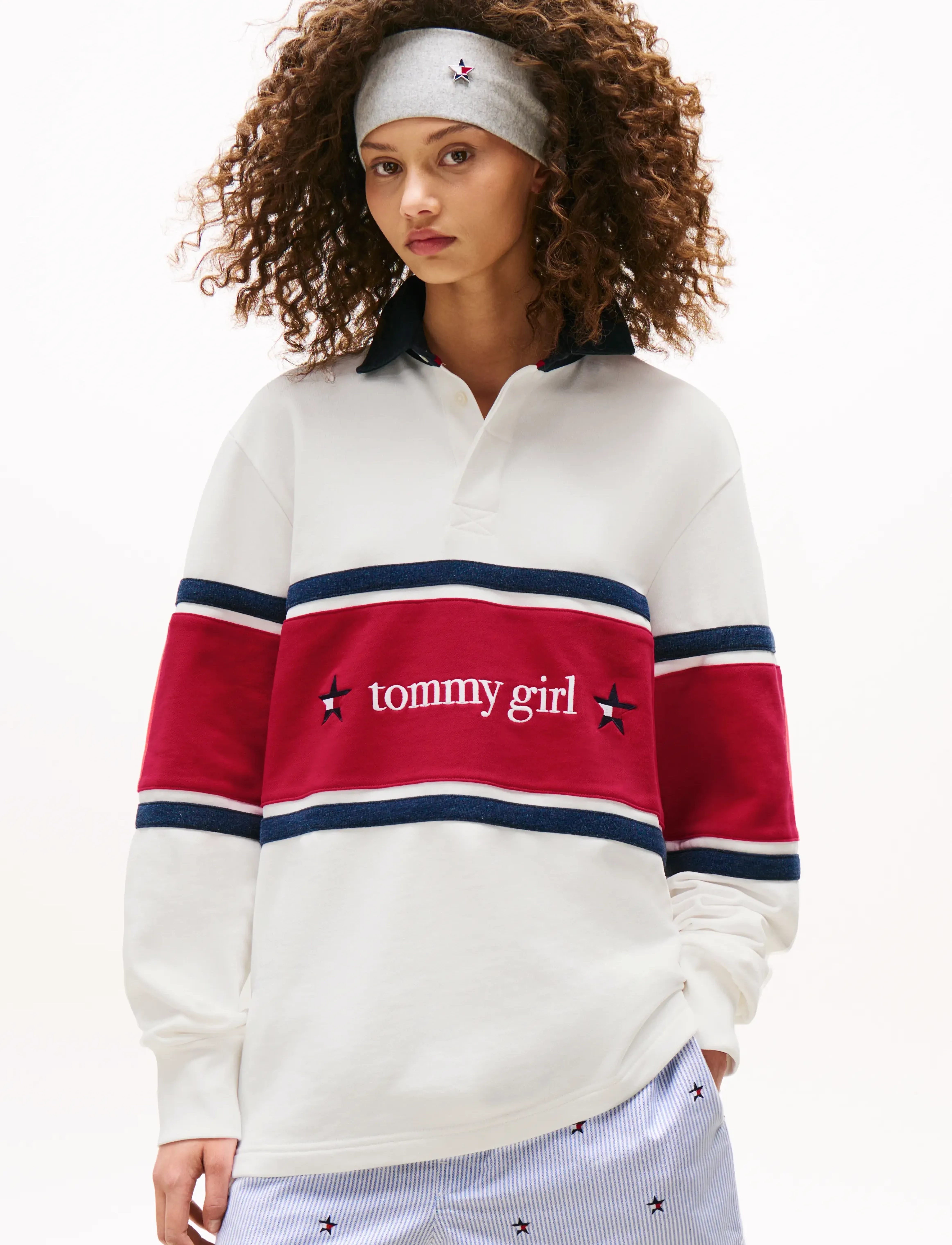 Tommy Jeans - TOMMY GIRL RUGBY POLO SHIRT - polos - ecru - 1