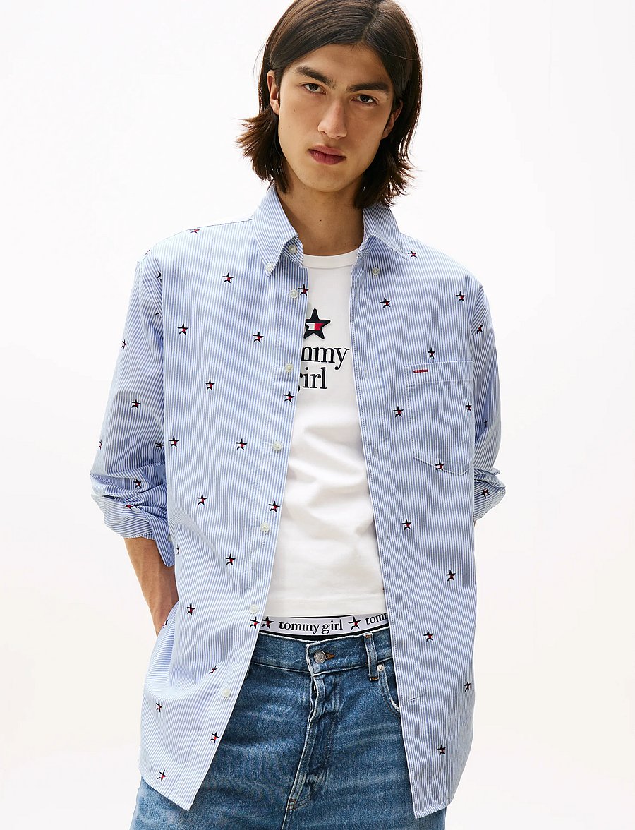 Tommy Jeans - TOMMY GIRL EMBROIDERED SHIRT - pikkade varrukatega särgid - ithaca - 1