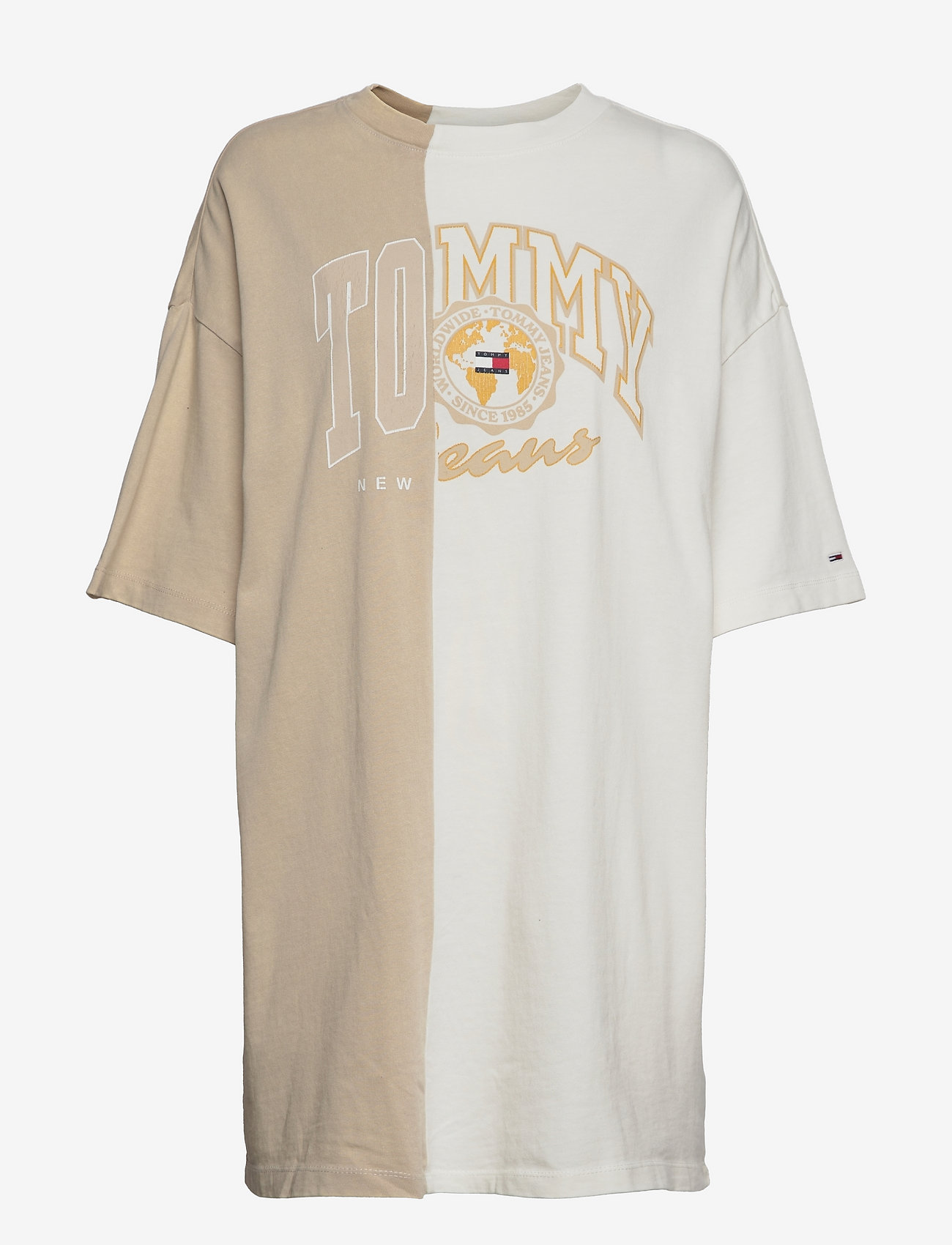 Tommy Jeans - TJW COLLEGE SPLICING TEE DRESS - savannah sand / multi - 0