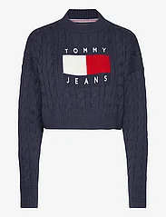 Tommy Jeans - TJW BXY CENTER FLAG SWEATER - megzti drabužiai - twilight navy - 0