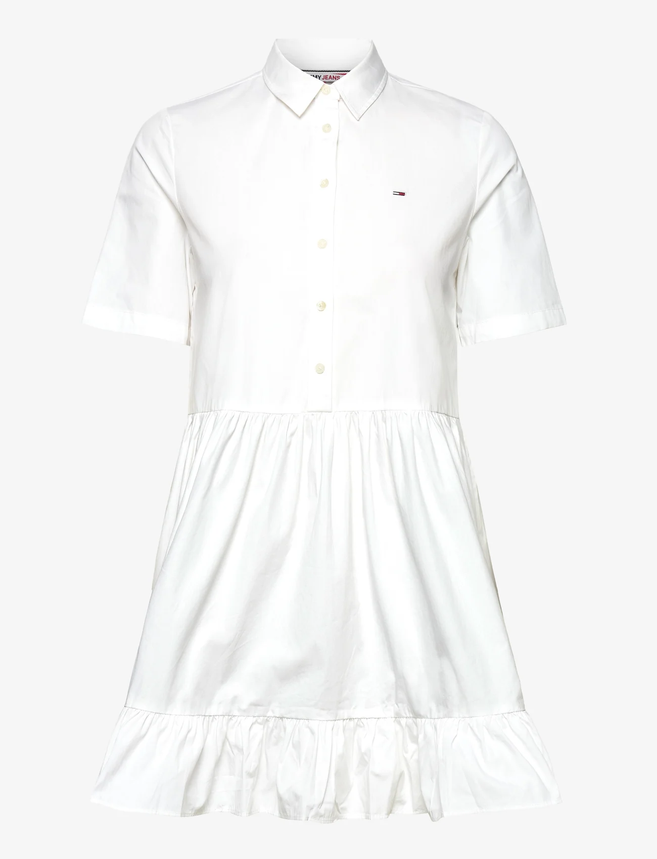 Tommy Jeans - TJW POPLIN TIERED SS SHIRT DRESS - skjortklänningar - white - 0