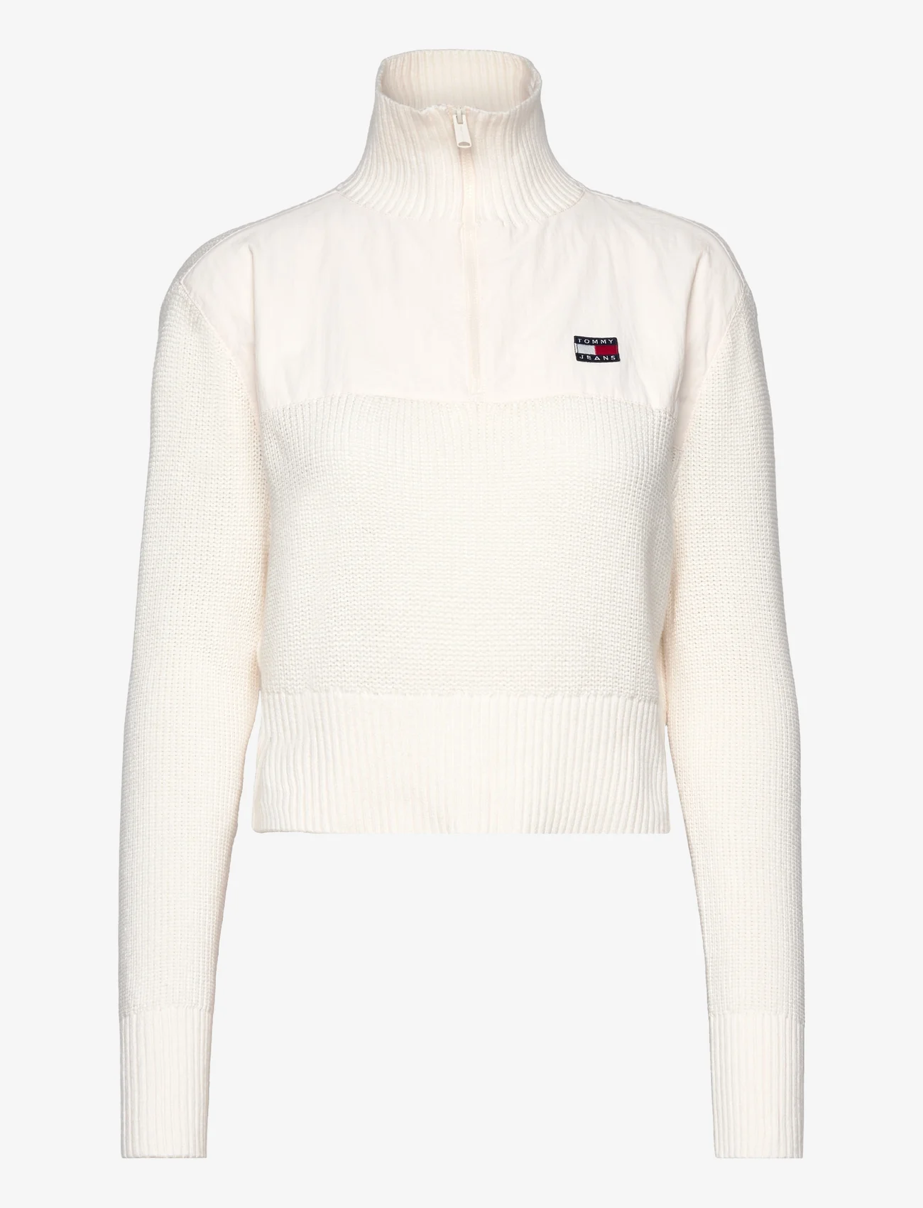Tommy Jeans - TJW HALF ZIP BADGE RIB SWEATER - sweaters - ancient white - 0