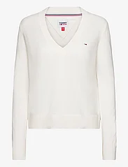 Tommy Jeans - TJW ESSENTIAL VNECK SWEATER - sviitrid - ancient white - 0