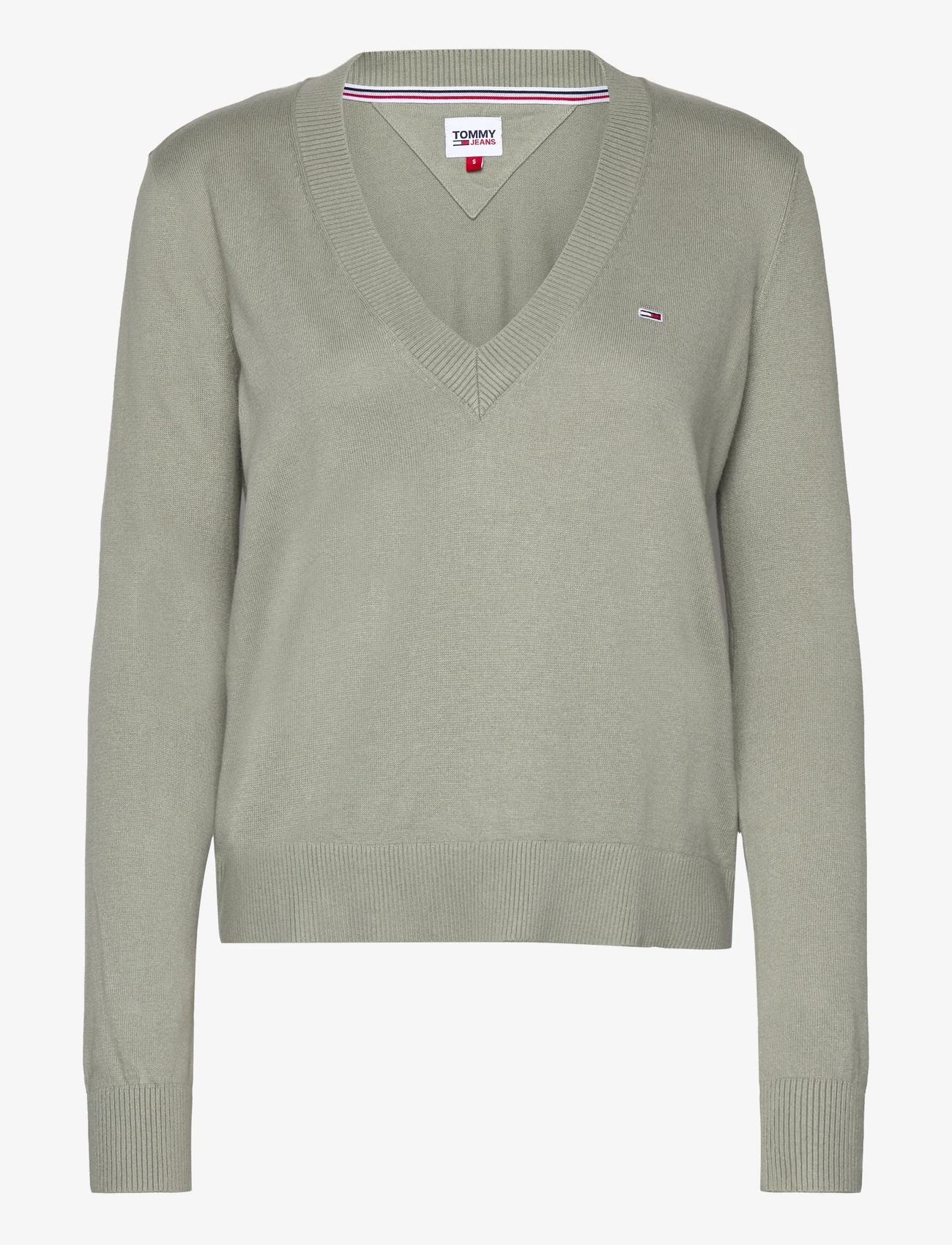 Tommy Jeans - TJW ESSENTIAL VNECK SWEATER - neulepuserot - faded willow - 0