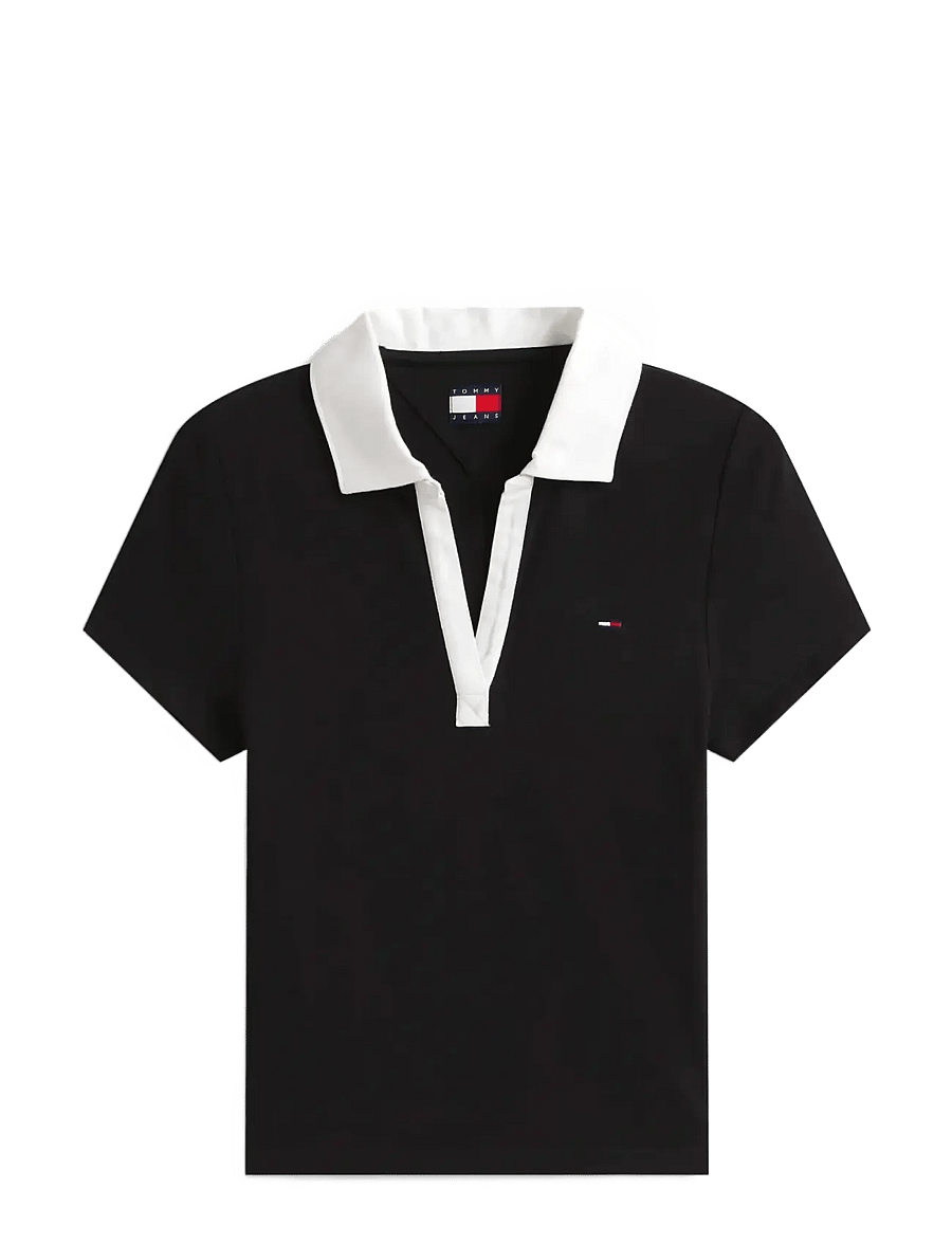 Tommy Jeans - TJW SLIM CONTRAST V SS POLO EXT - polo's - black - 1