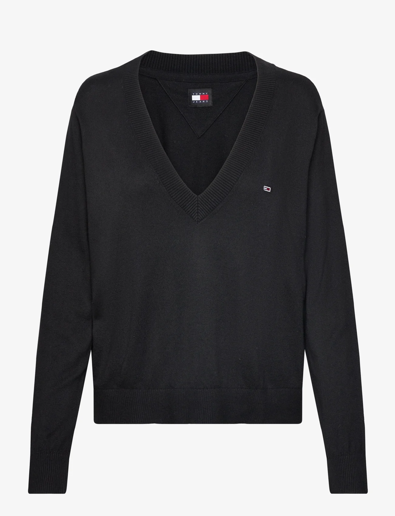 Tommy Jeans - TJW ESSENTIAL VNECK SWEATER EXT - gensere - black - 0