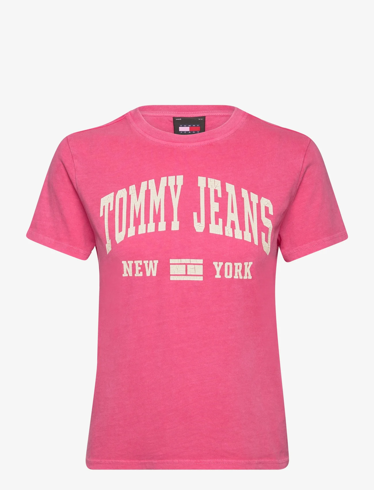Tommy Jeans - TJW REG WASHED VARSITY TEE EXT - zemākās cenas - pink alert - 0