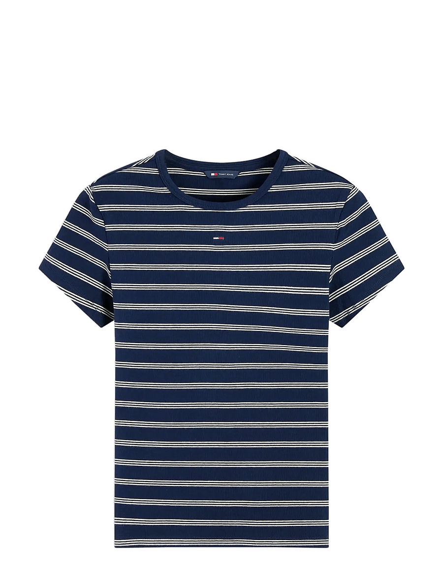 Tommy Jeans - TJW SLIM ESSENTIAL RIB SS EXT - t-shirts - dark blue day lily stripe - 1
