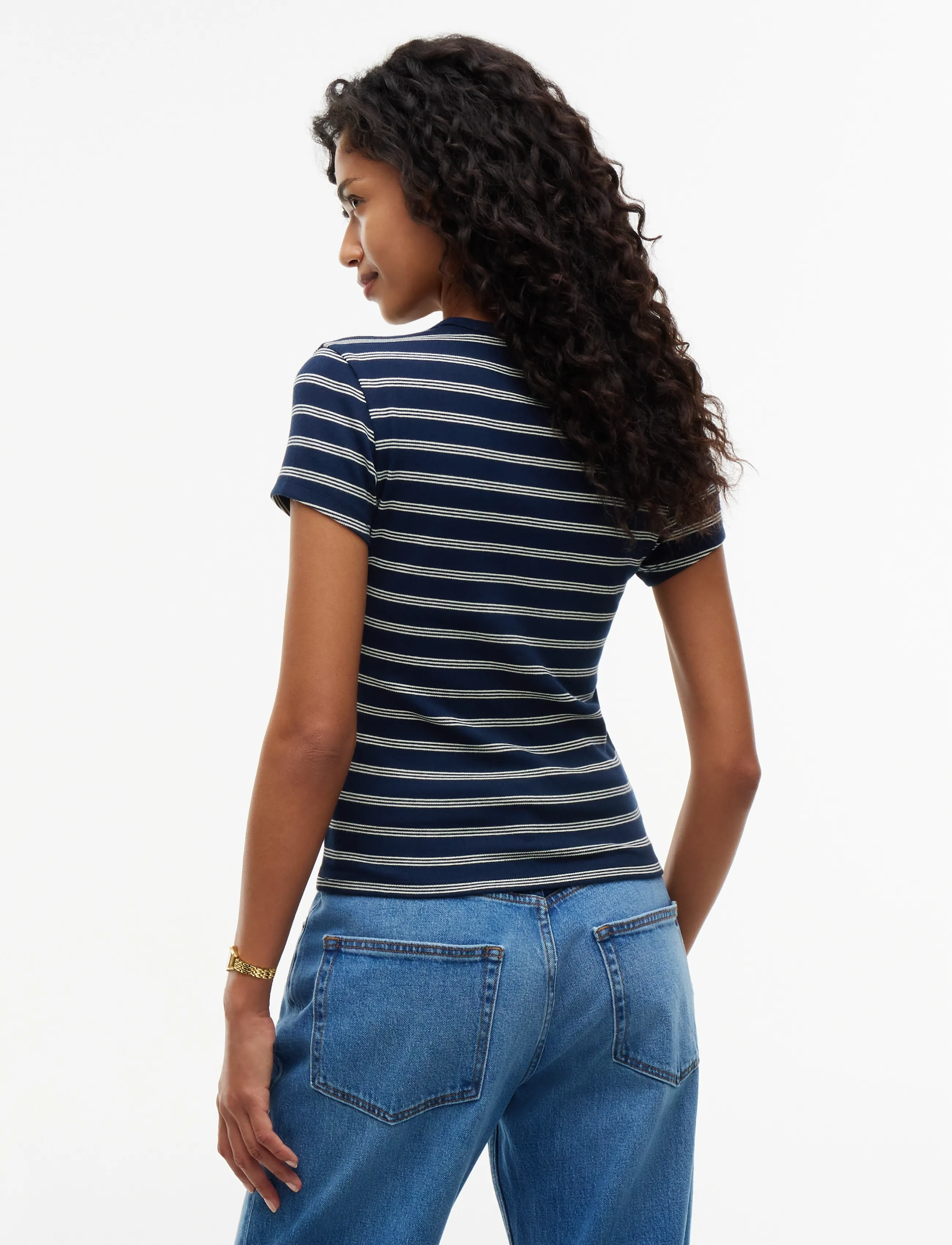Tommy Jeans - TJW SLIM ESSENTIAL RIB SS EXT - t-shirts - dark blue   day lily stripe - 2