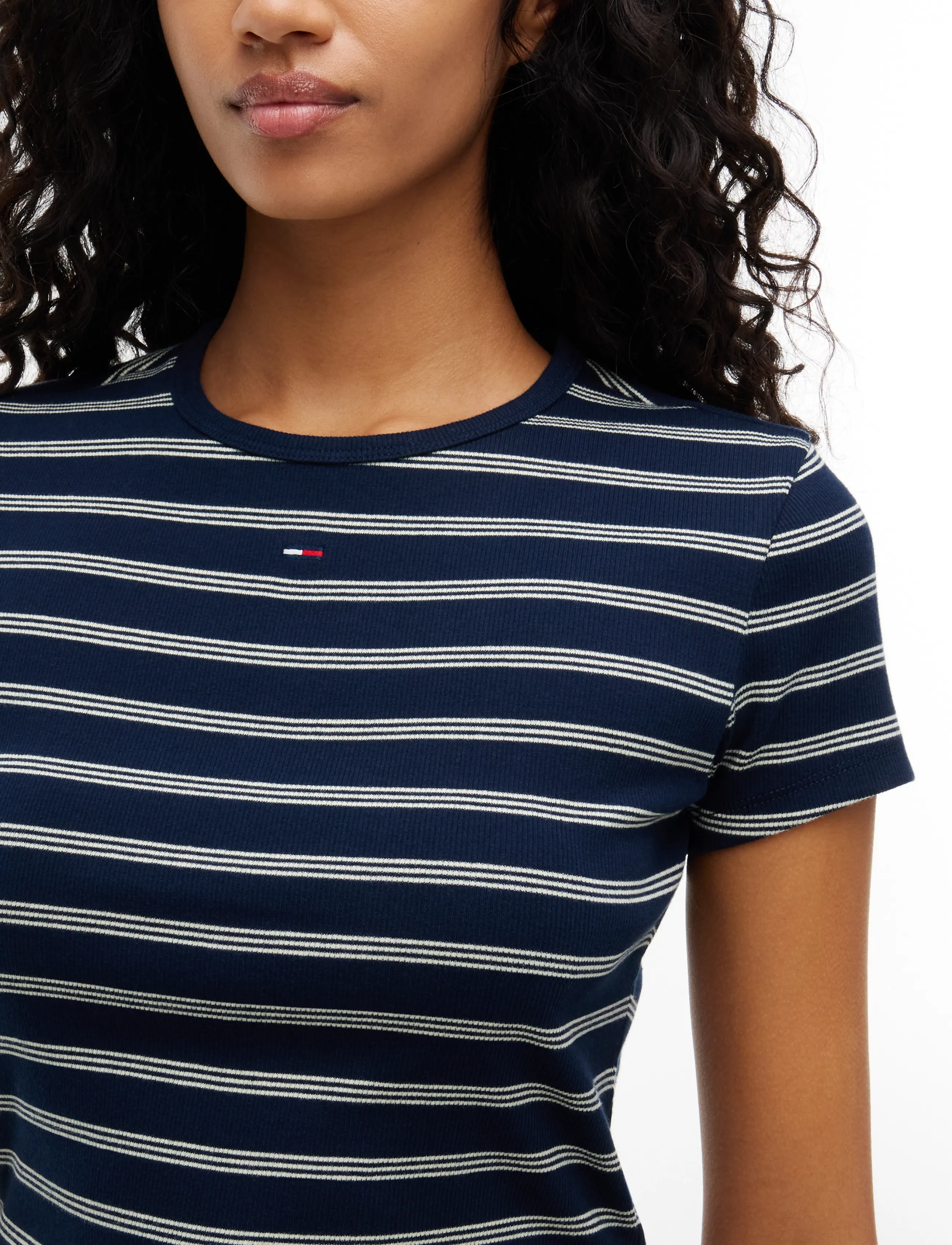 Tommy Jeans - TJW SLIM ESSENTIAL RIB SS EXT - t-shirts - dark blue   day lily stripe - 3