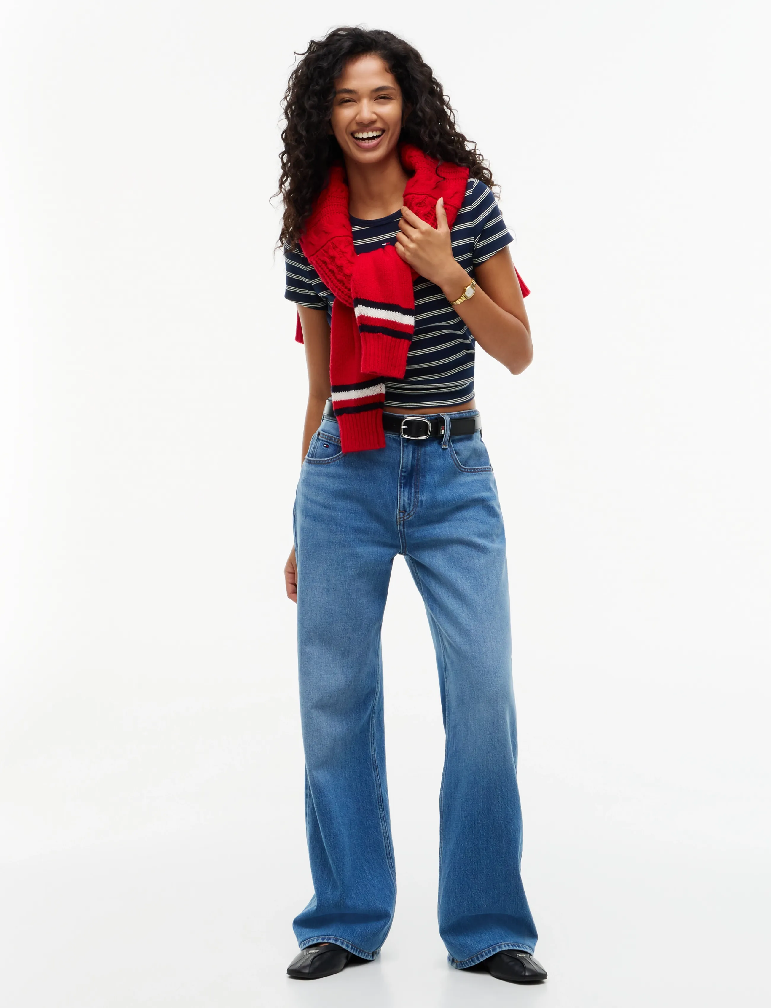 Tommy Jeans - TJW SLIM ESSENTIAL RIB SS EXT - t-shirts - dark blue   day lily stripe - 4