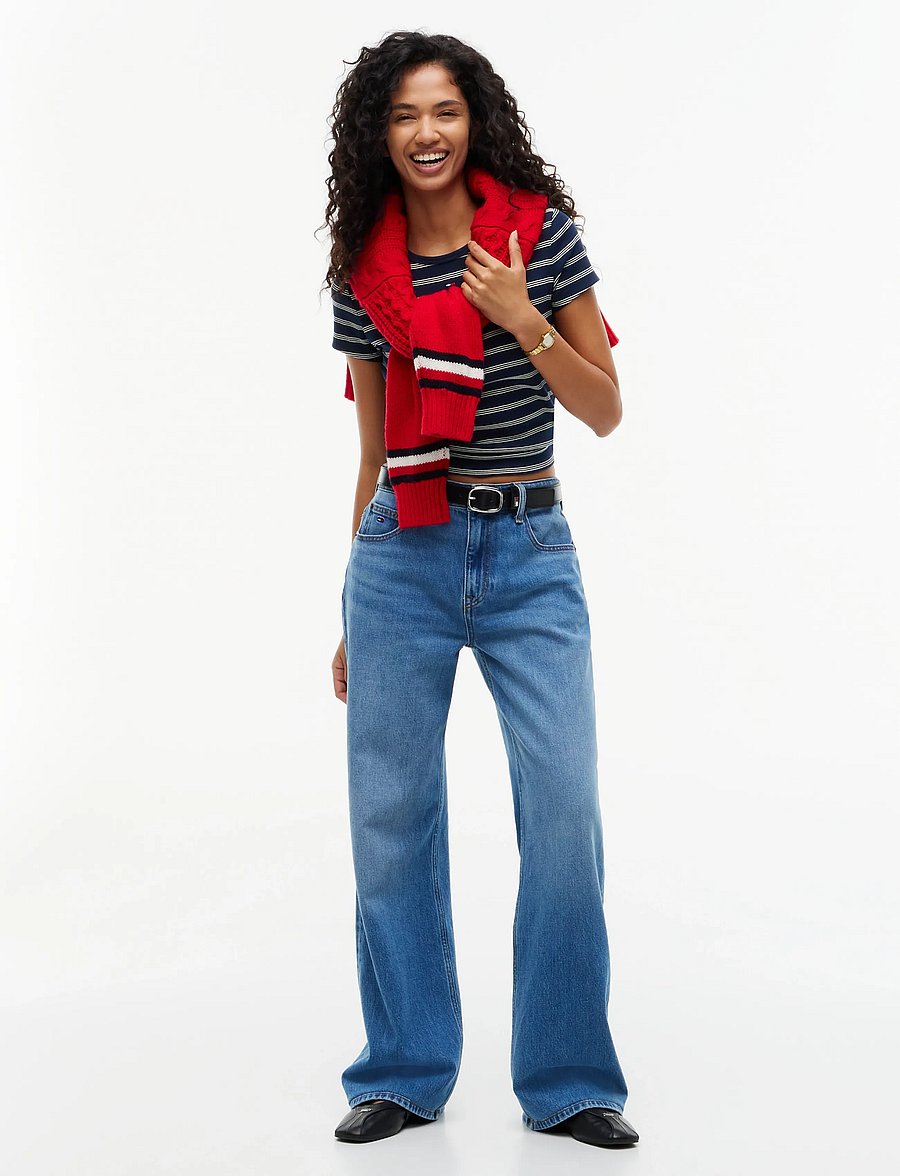 Tommy Jeans - TJW SLIM ESSENTIAL RIB SS EXT - t-shirts - dark blue day lily stripe - 4