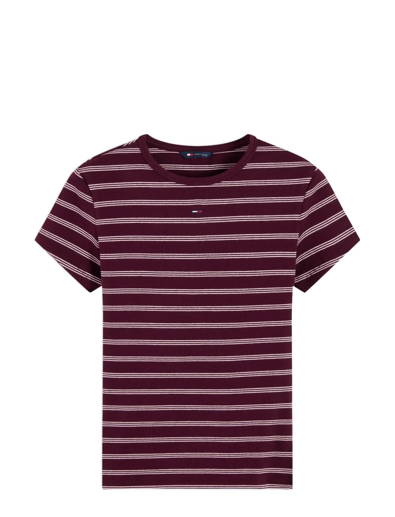 Tommy Jeans - TJW SLIM ESSENTIAL RIB SS EXT - t-shirts - calypso berry    pink stripe - 1